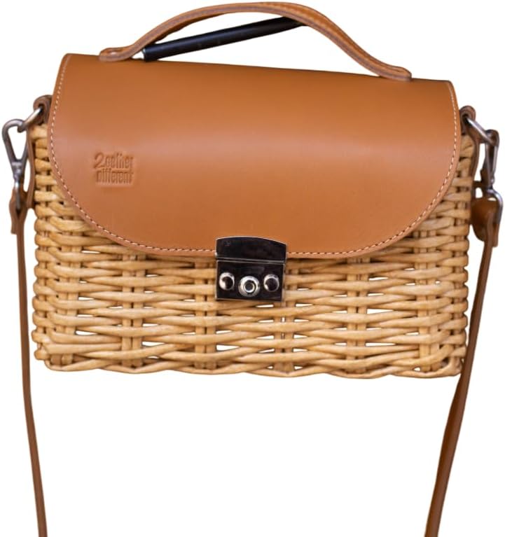Handmade Luxury Bag, Straw Leather Purse, Fashion Crossbody Tote, Wicker bucket, Summer beach - Image 4