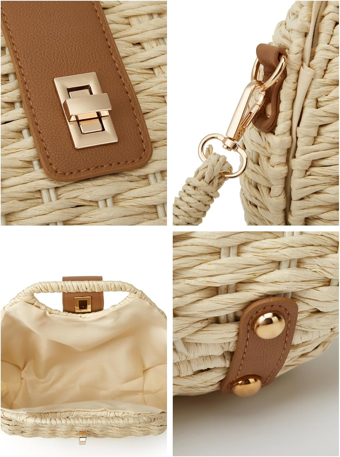 Handmade Straw Woven Bag Beach Clutch Purses Women Vacation Shell Shoulder Crossbody Summer Dumpling Handbag Basket Tote - Image 6