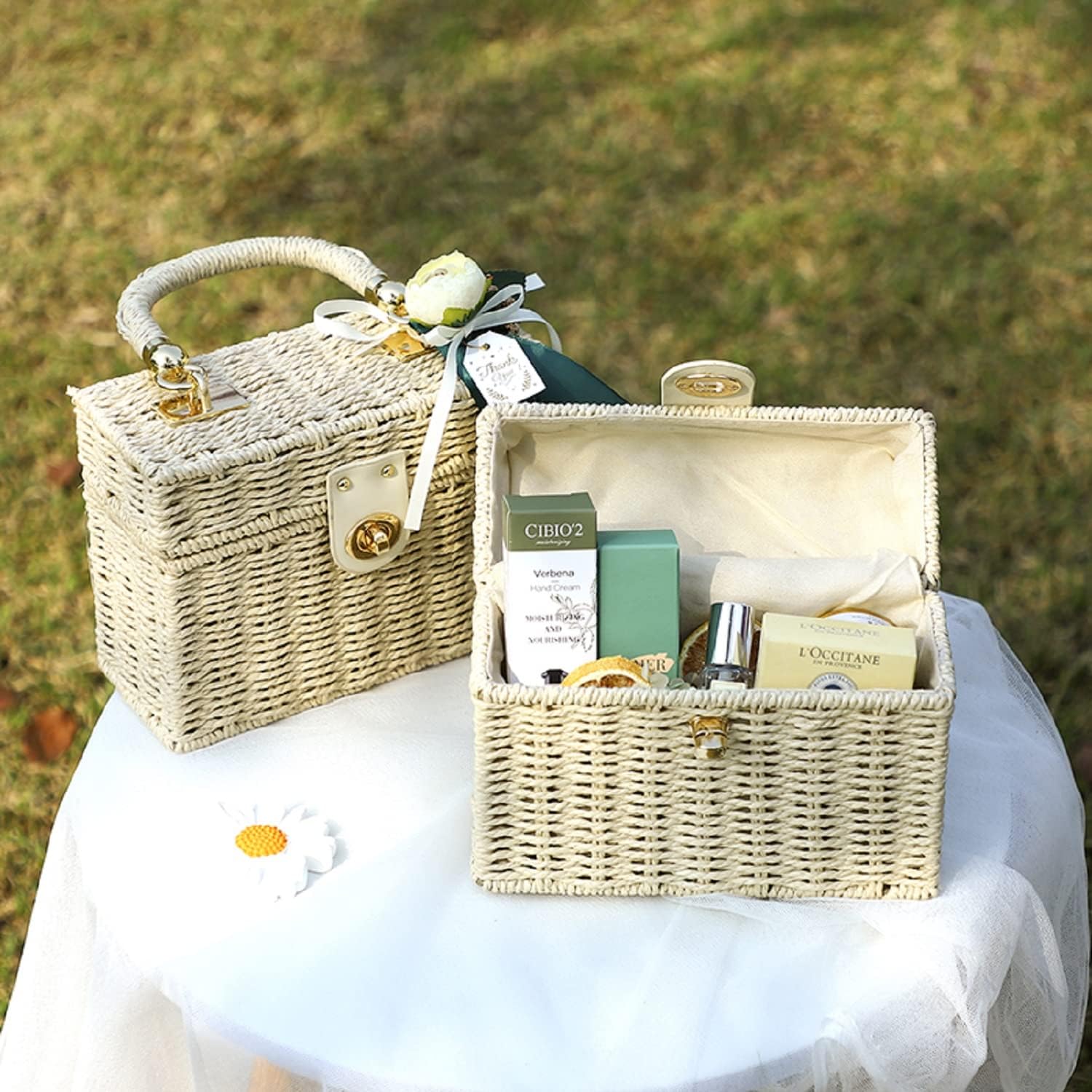 Handwoven Rattan vintage purse Bag Natural Chic Casual Handbag Beach Sea tote Basket Straw vacation Bag (Beige) - Image 5