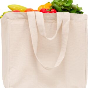 Heavy Duty Grocery Tote Bag - Extremely Sturdy Extra Large Canvas Grocery Bag with Double Handles and Real Pockets - Premium Quality, Reusable, Washable and Foldable Cotton Cloth Grocery Bag (1 Bag)