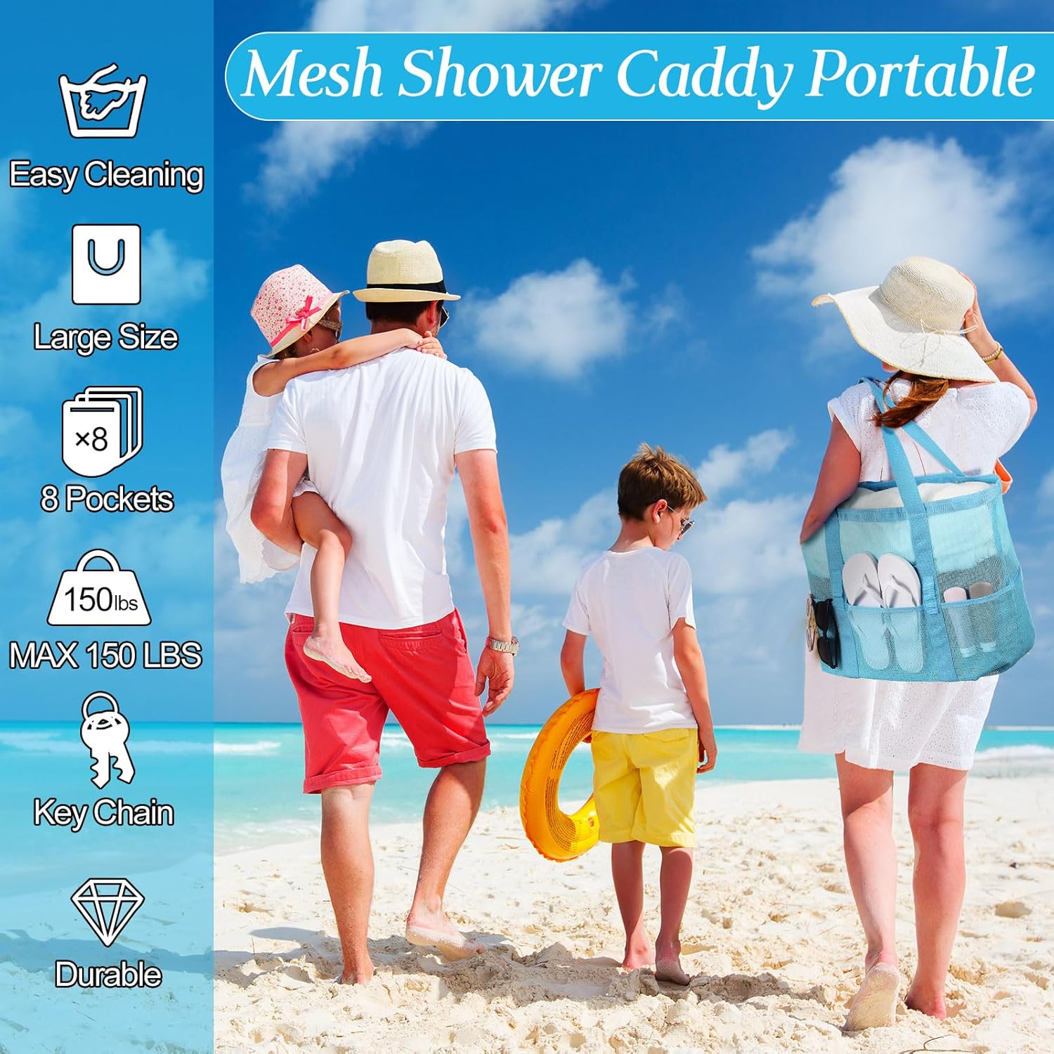 Hillban Large Mesh Beach Bag Tote Waterproof Lightweight Summer for Pool Travel Market Outdoor Camping(Sky Blue,6 Pcs) - Image 7