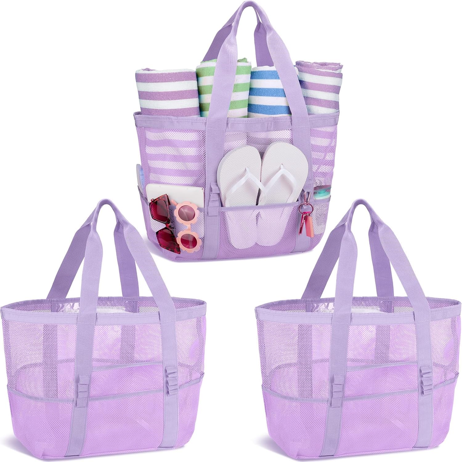 Hillban Large Mesh Beach Bag Tote Waterproof Lightweight Summer for Pool Travel Market Outdoor Camping(Sky Blue,6 Pcs) - Image 20