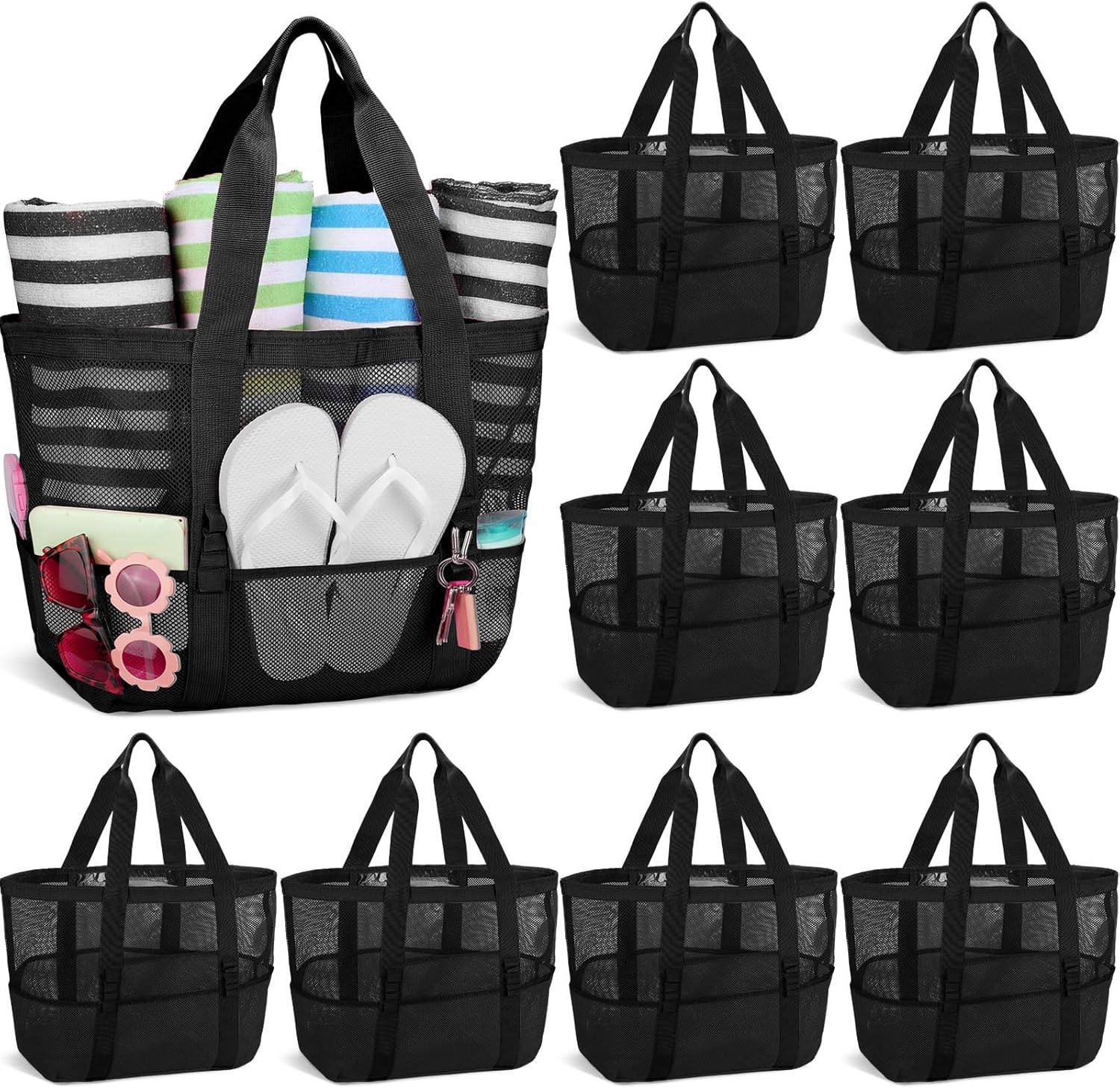 Hillban Large Mesh Beach Bag Tote Waterproof Lightweight Summer for Pool Travel Market Outdoor Camping(Sky Blue,6 Pcs) - Image 9