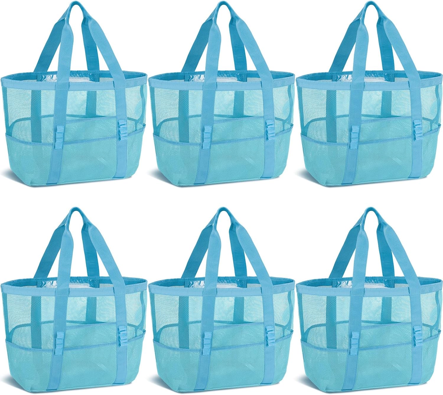 Hillban Large Mesh Beach Bag Tote Waterproof Lightweight Summer for Pool Travel Market Outdoor Camping(Sky Blue,6 Pcs)
