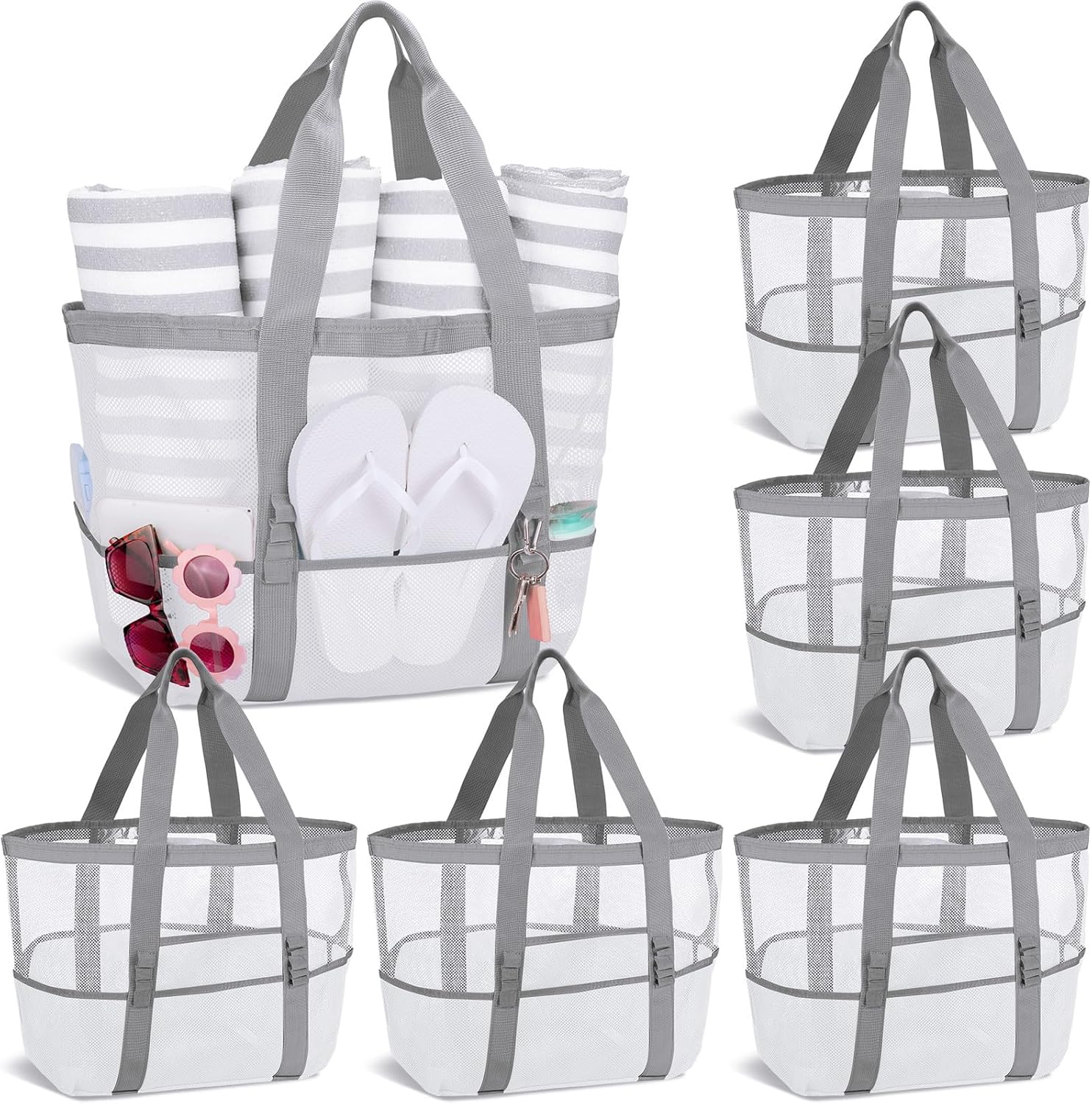 Hillban Large Mesh Beach Bag Tote Waterproof Lightweight Summer for Pool Travel Market Outdoor Camping(Sky Blue,6 Pcs) - Image 21