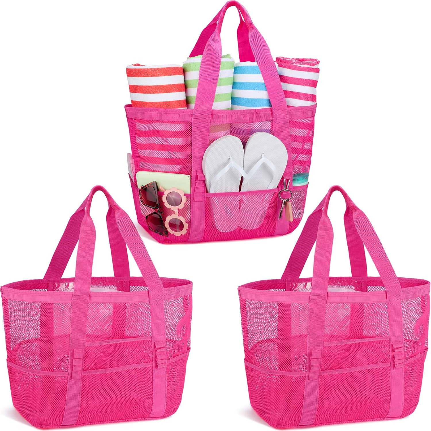 Hillban Large Mesh Beach Bag Tote Waterproof Lightweight Summer for Pool Travel Market Outdoor Camping(Sky Blue,6 Pcs) - Image 16