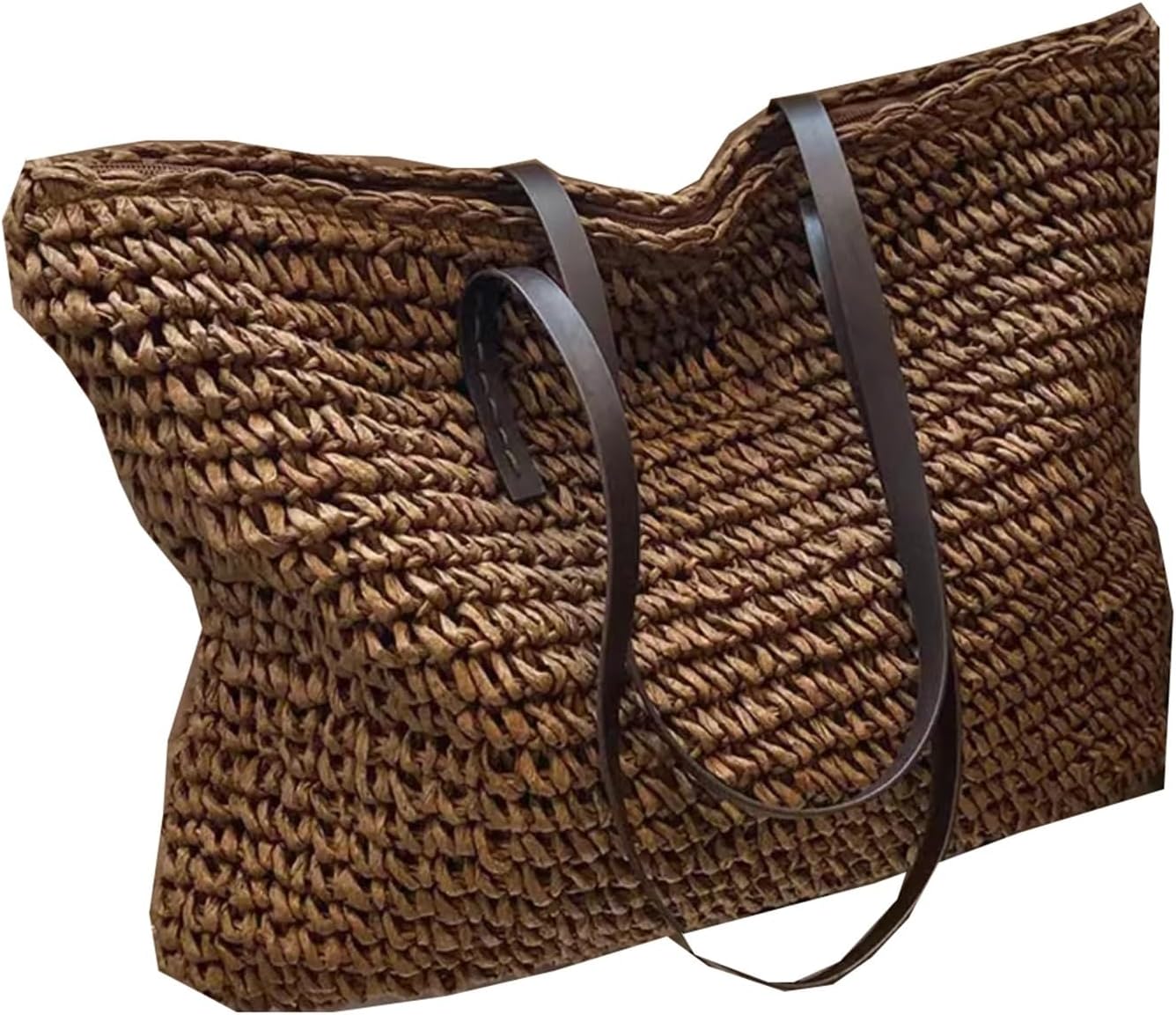 HYEFOMW Women's Large Capacity 2024 Spring And Summer Versatile Woven Shoulder Bag Commuter Straw Tote Bag(A) - Image 4