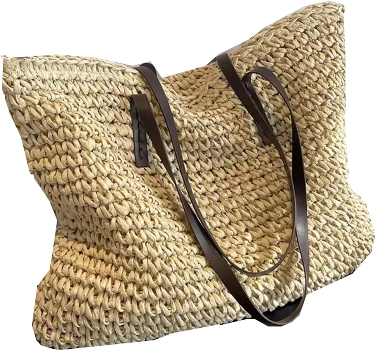 HYEFOMW Women's Large Capacity 2024 Spring And Summer Versatile Woven Shoulder Bag Commuter Straw Tote Bag(A) - Image 2