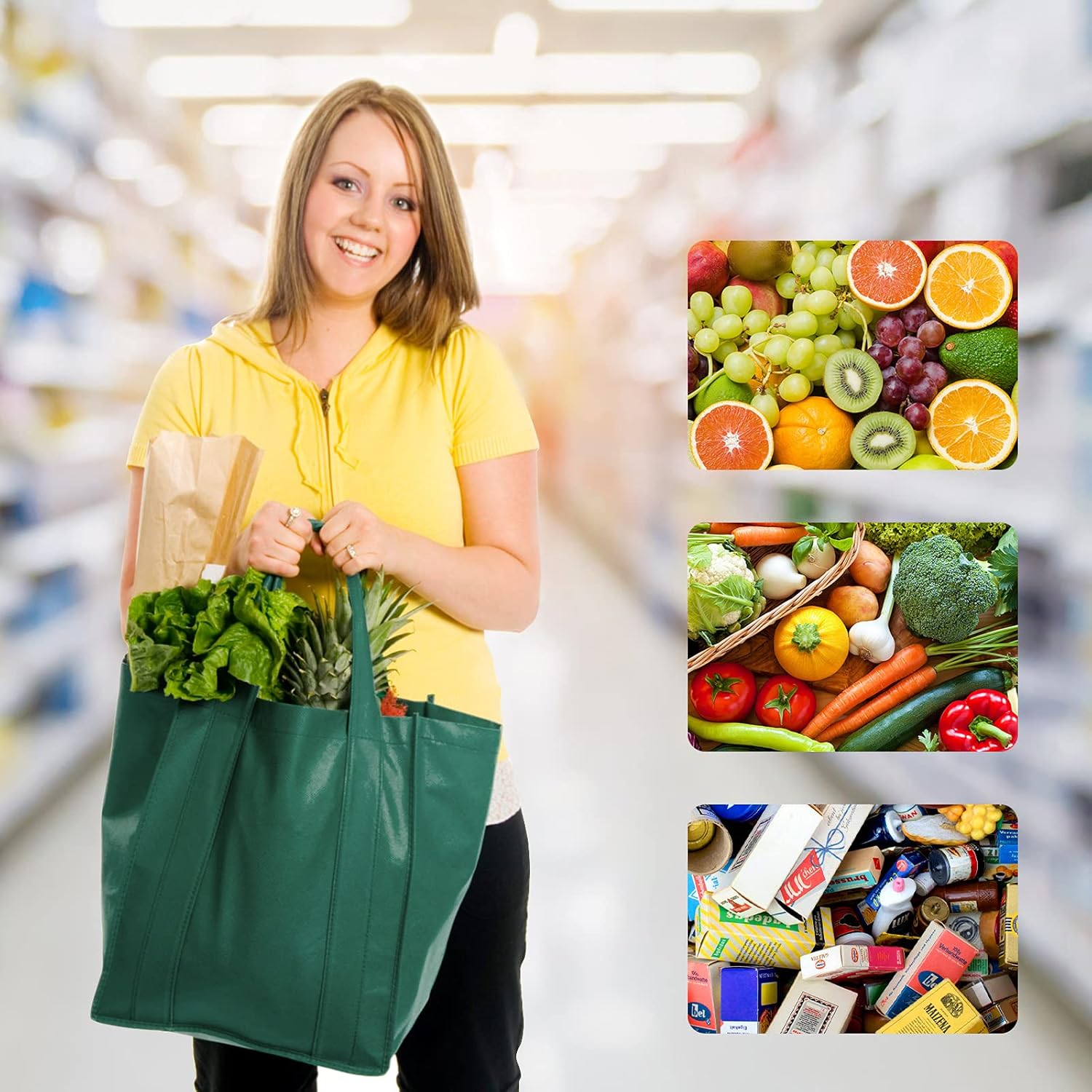 JERIA 24-Pack Reusable Grocery Bags,Large Washable Foldable Shopping Bags,Heavy Duty Tote Bags with Reinforced Handles - Image 6