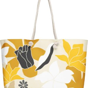 Large Beach Tote Bag for Women – Yellow Floral Print | Summer Vacation Bag with Rope Handles | Lightweight Canvas Shoulder Bag | Pool, Travel, Beach Essentials