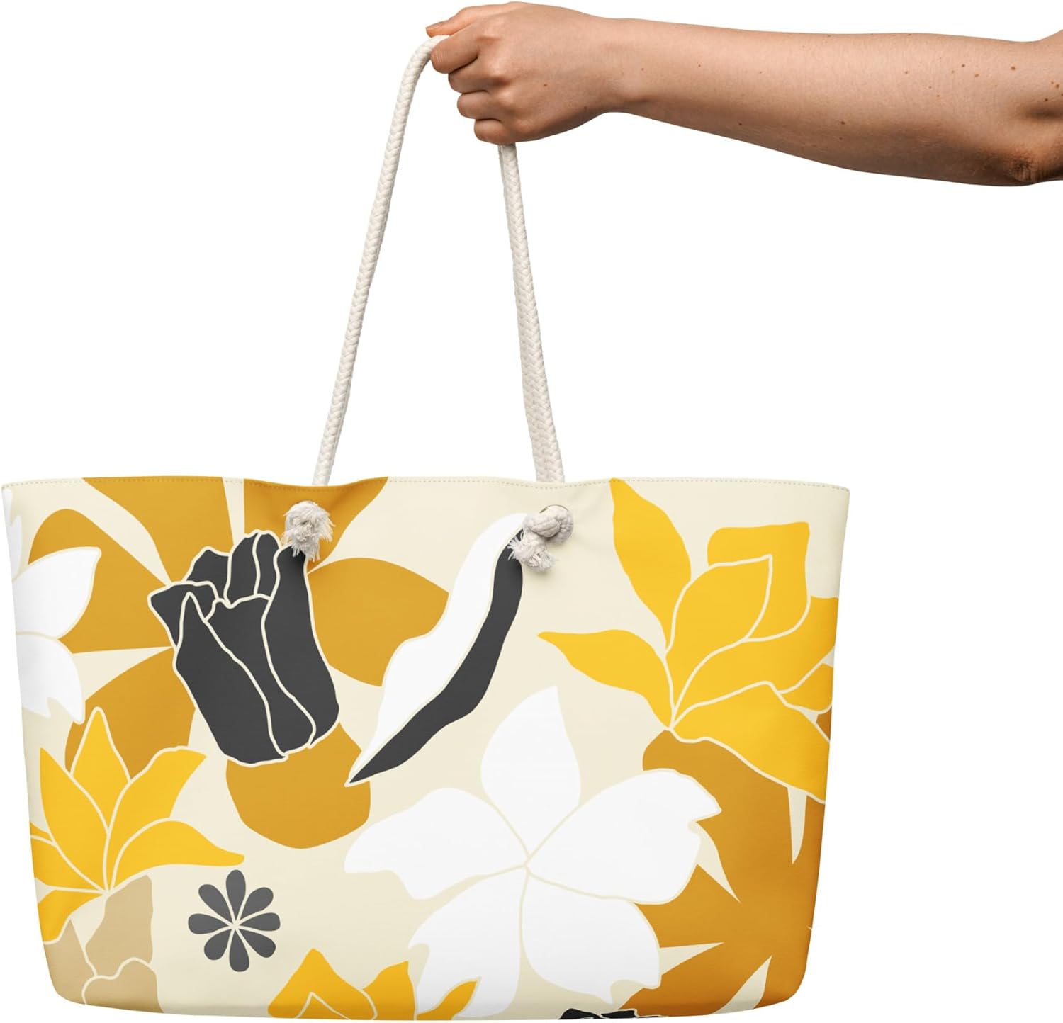 Large Beach Tote Bag for Women – Yellow Floral Print | Summer Vacation Bag with Rope Handles | Lightweight Canvas Shoulder Bag | Pool, Travel, Beach Essentials - Image 3