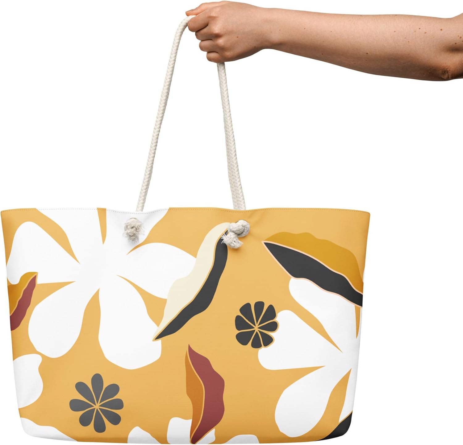 Large Beach Tote Bag for Women – Yellow Floral Print | Summer Vacation Bag with Rope Handles | Lightweight Canvas Shoulder Bag | Pool, Travel, Beach Essentials - Image 3