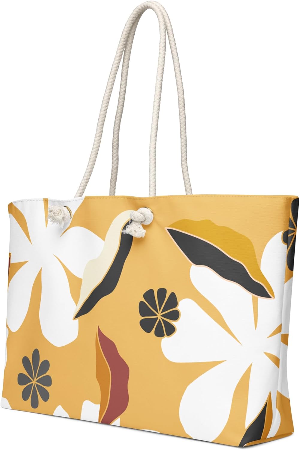 Large Beach Tote Bag for Women – Yellow Floral Print | Summer Vacation Bag with Rope Handles | Lightweight Canvas Shoulder Bag | Pool, Travel, Beach Essentials - Image 5