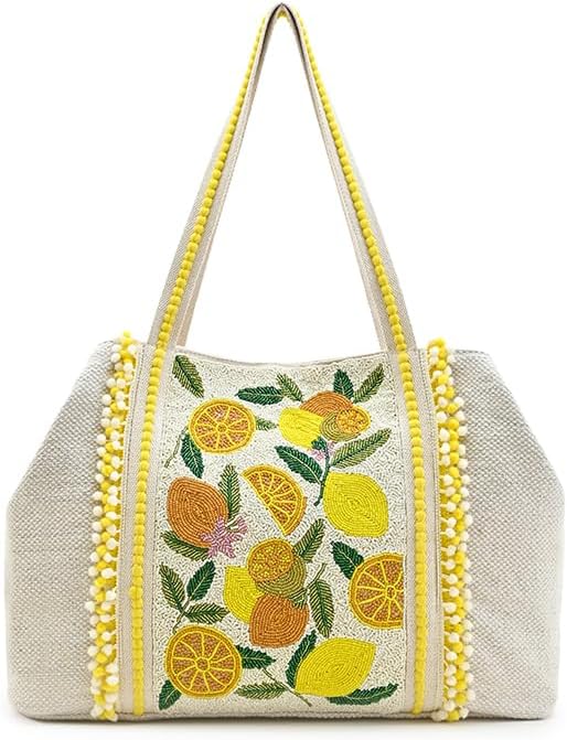 Make Lemonade Tote – Lemon Yellow Hand-Beaded Summer Tote Bag