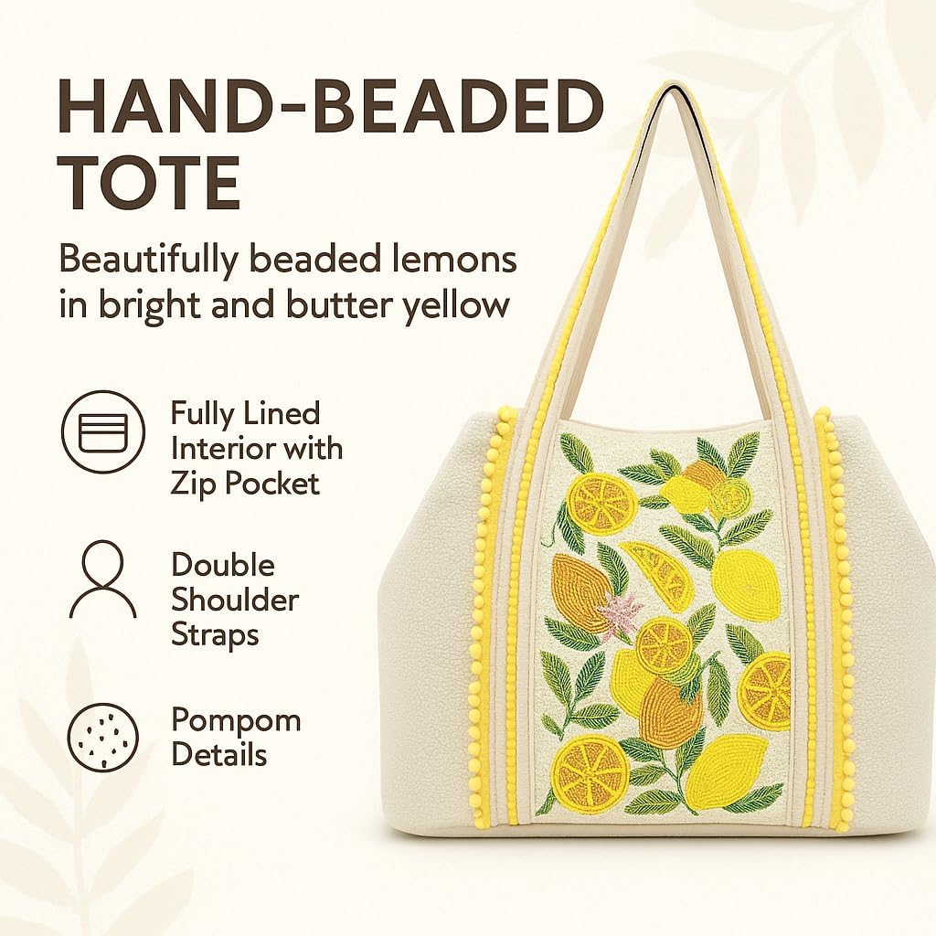 Make Lemonade Tote – Lemon Yellow Hand-Beaded Summer Tote Bag - Image 8