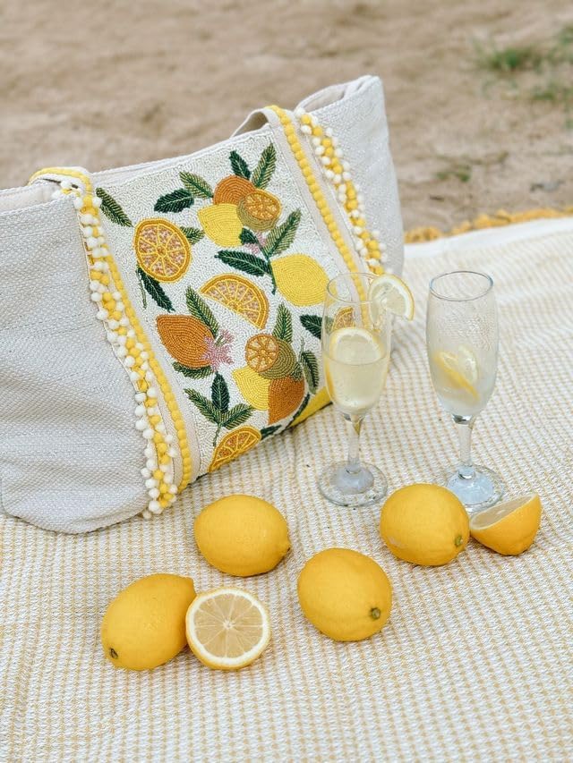 Make Lemonade Tote – Lemon Yellow Hand-Beaded Summer Tote Bag - Image 6