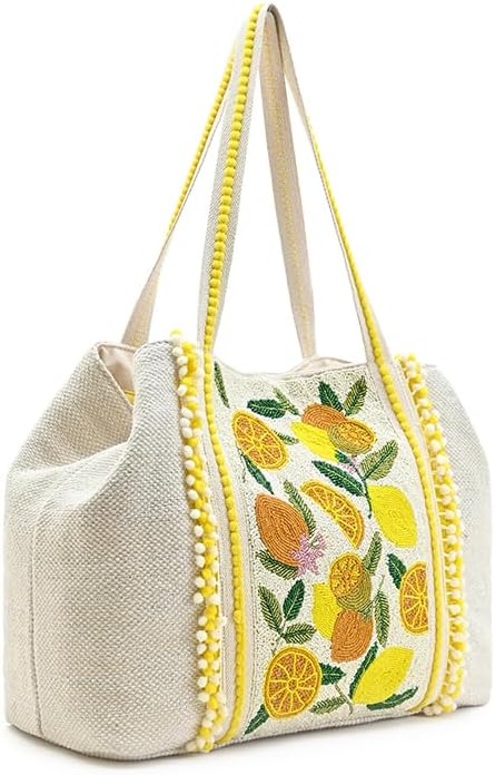 Make Lemonade Tote – Lemon Yellow Hand-Beaded Summer Tote Bag - Image 3