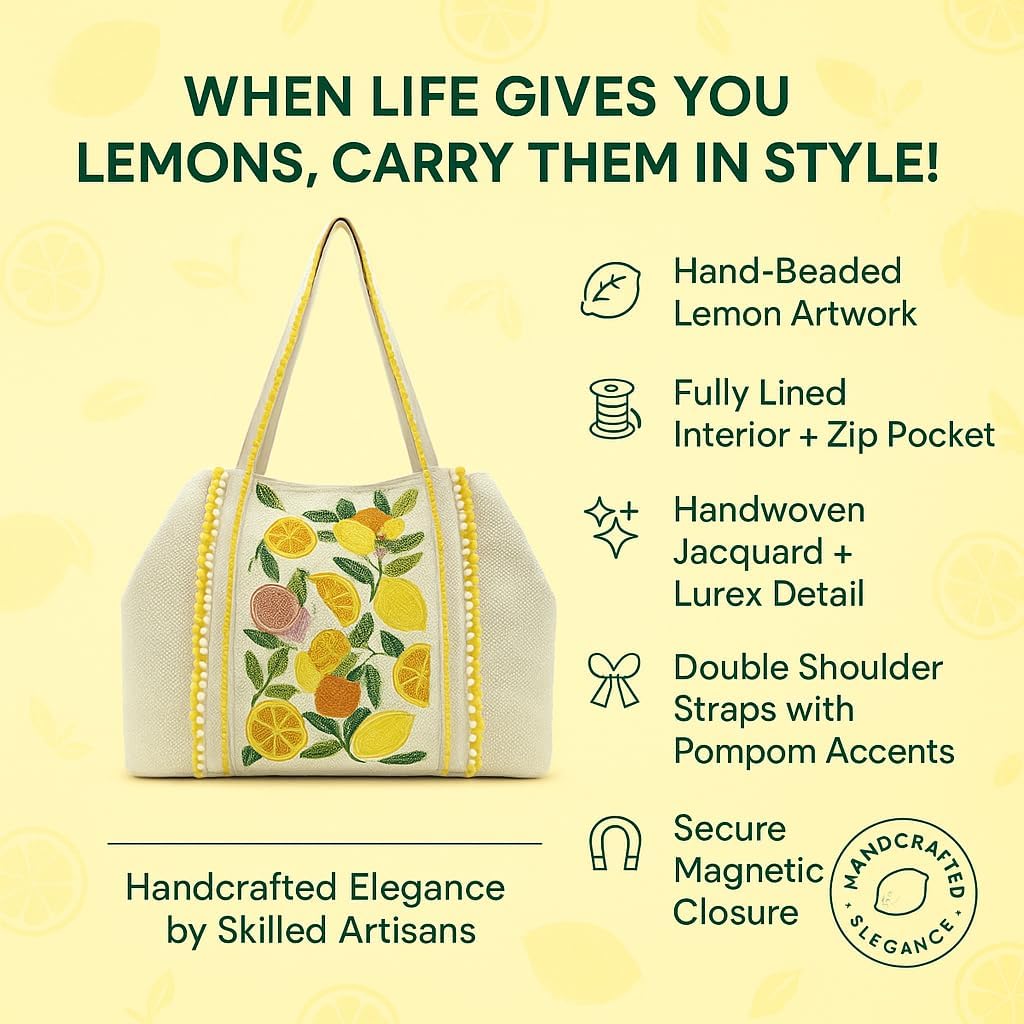Make Lemonade Tote – Lemon Yellow Hand-Beaded Summer Tote Bag - Image 9