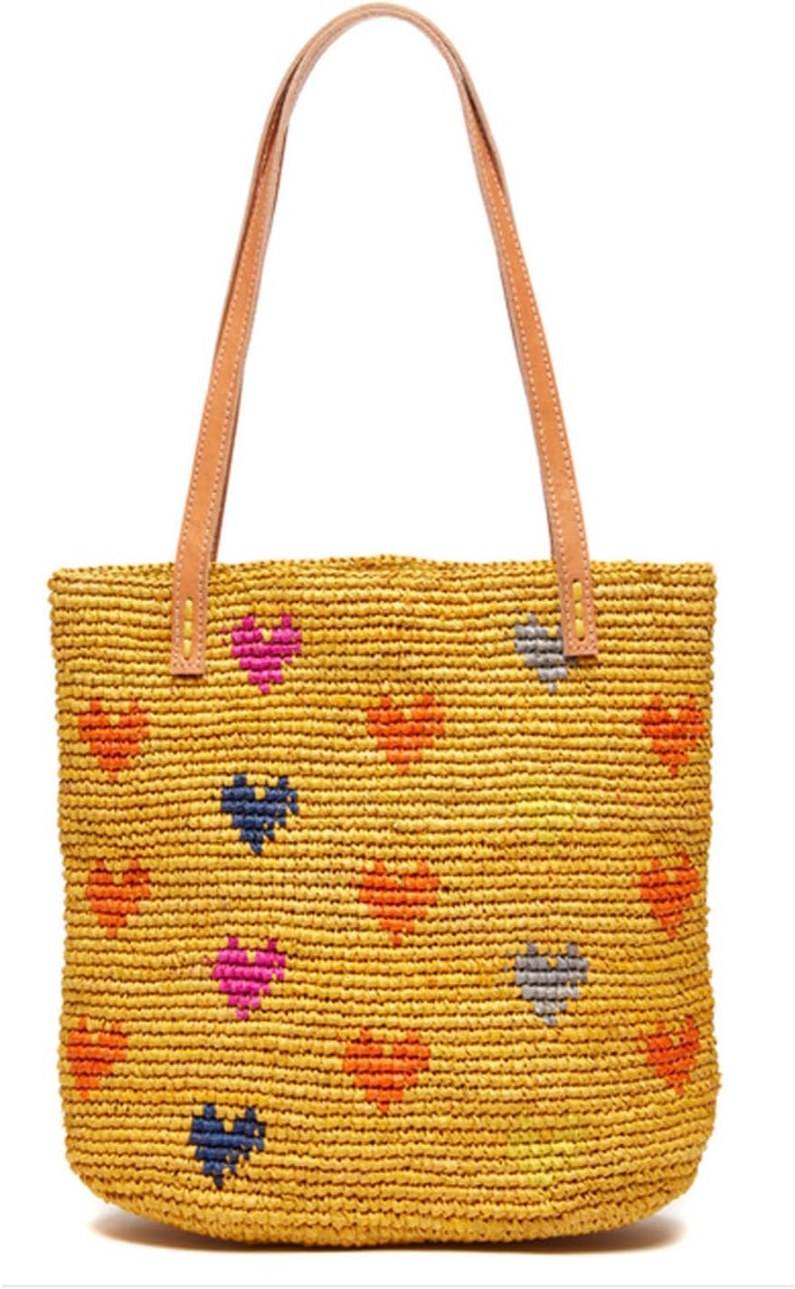 MAR Y SOL Women's Amelie II Hearts Crocheted Raffia Straw Mini Tote Bag - Image 6