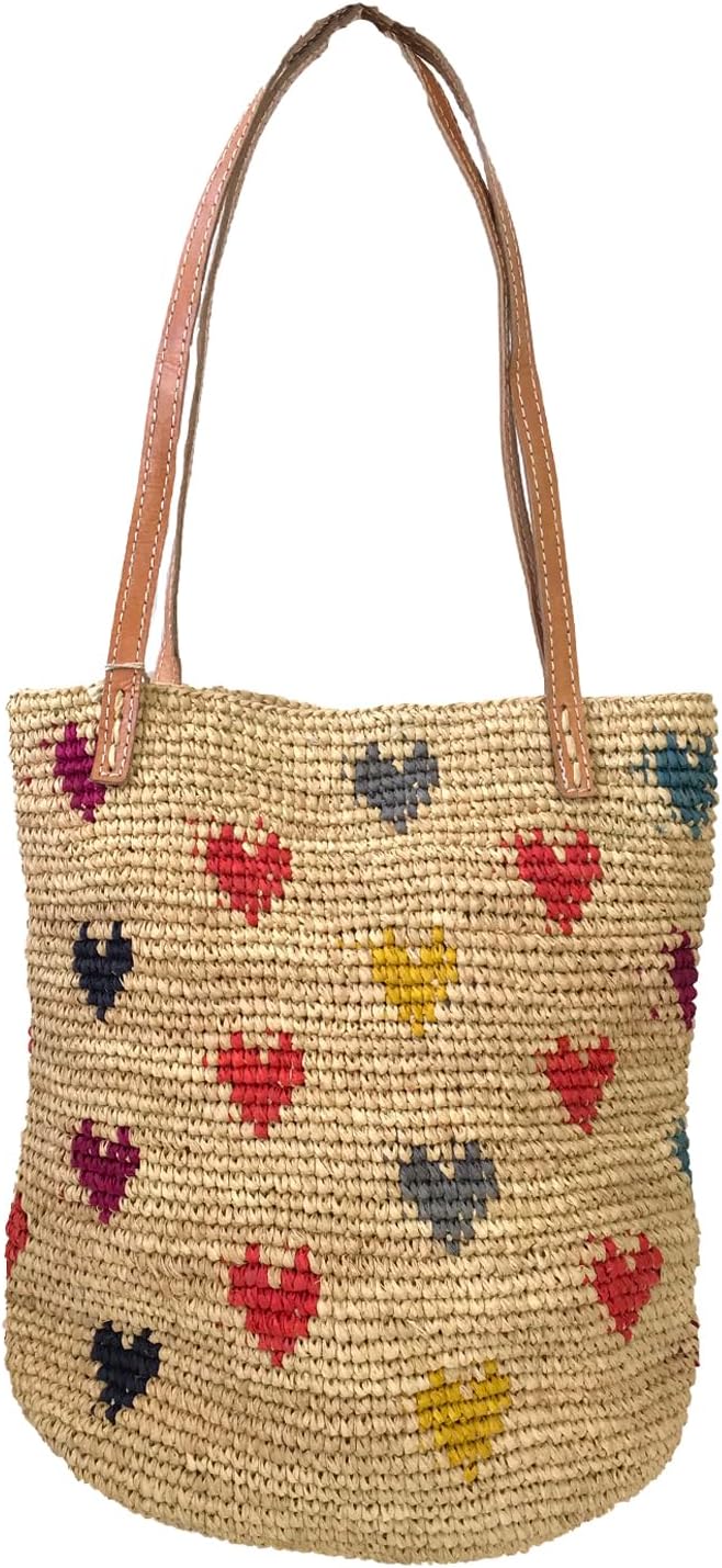 MAR Y SOL Women's Amelie II Hearts Crocheted Raffia Straw Mini Tote Bag