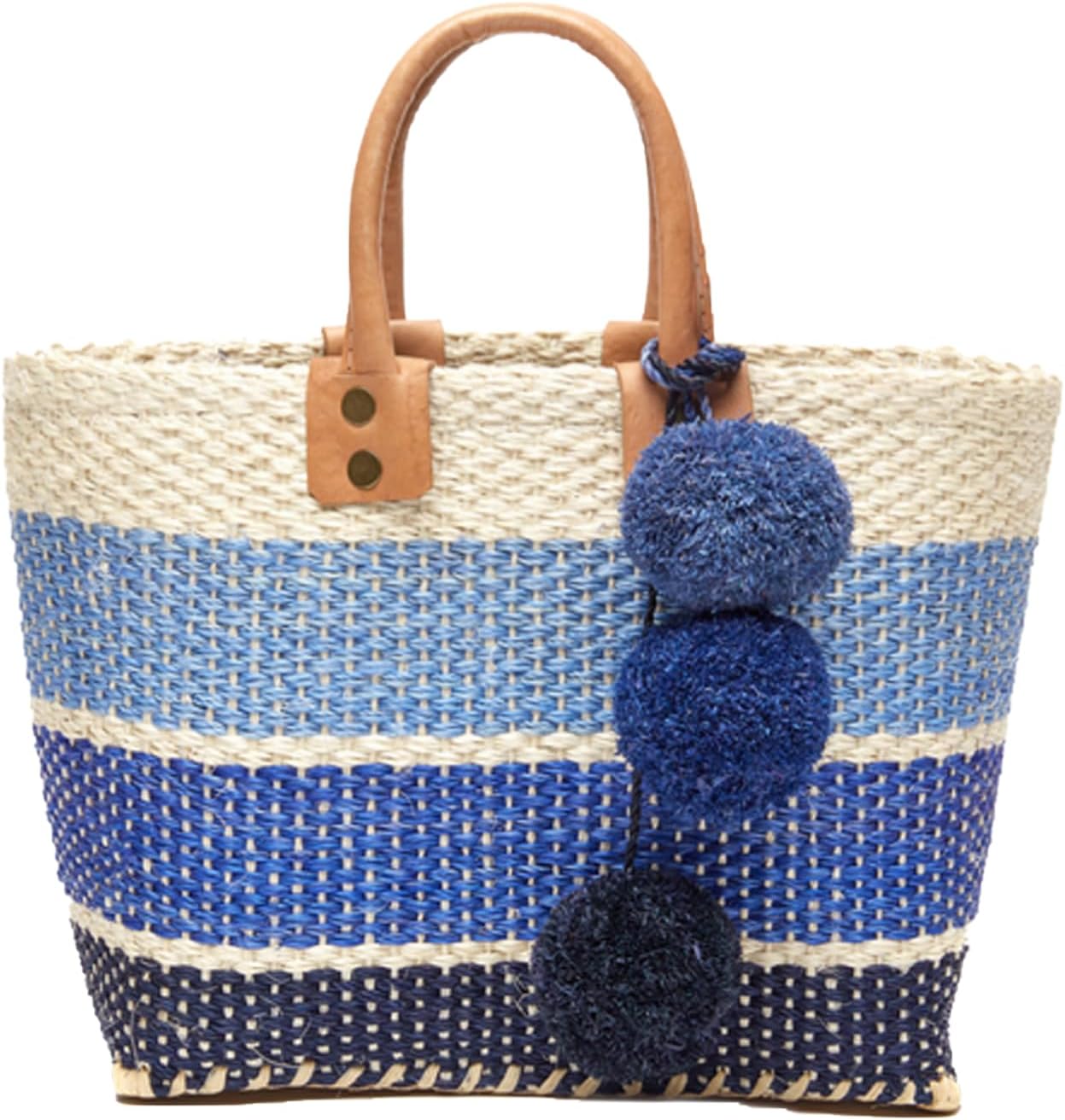 MAR Y SOL Women's Samana II Ombre Stripe Sisal Handheld Mini Tote Straw Bag w Pom Pom