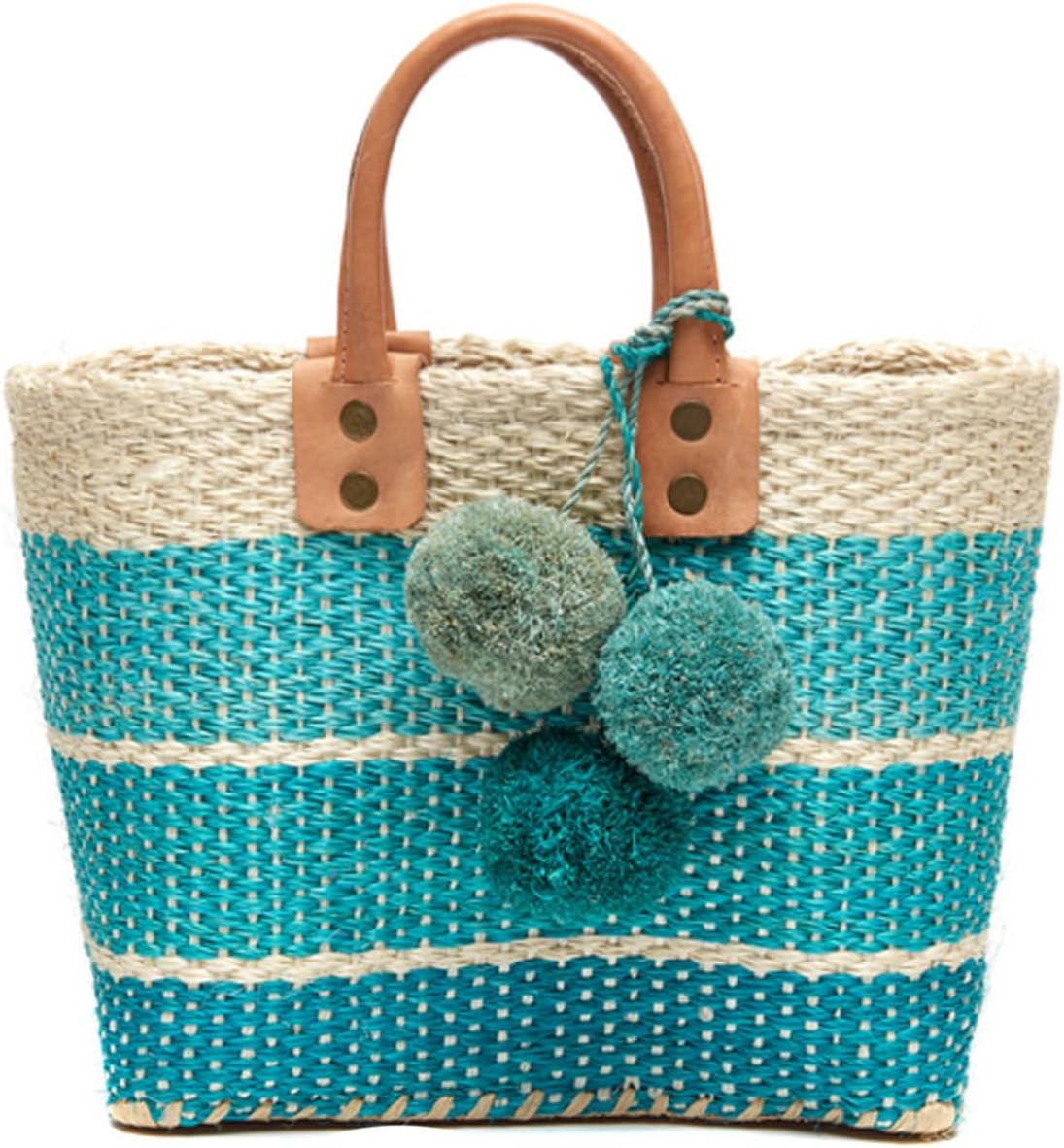 MAR Y SOL Women's Samana II Ombre Stripe Sisal Handheld Mini Tote Straw Bag w Pom Pom - Image 2