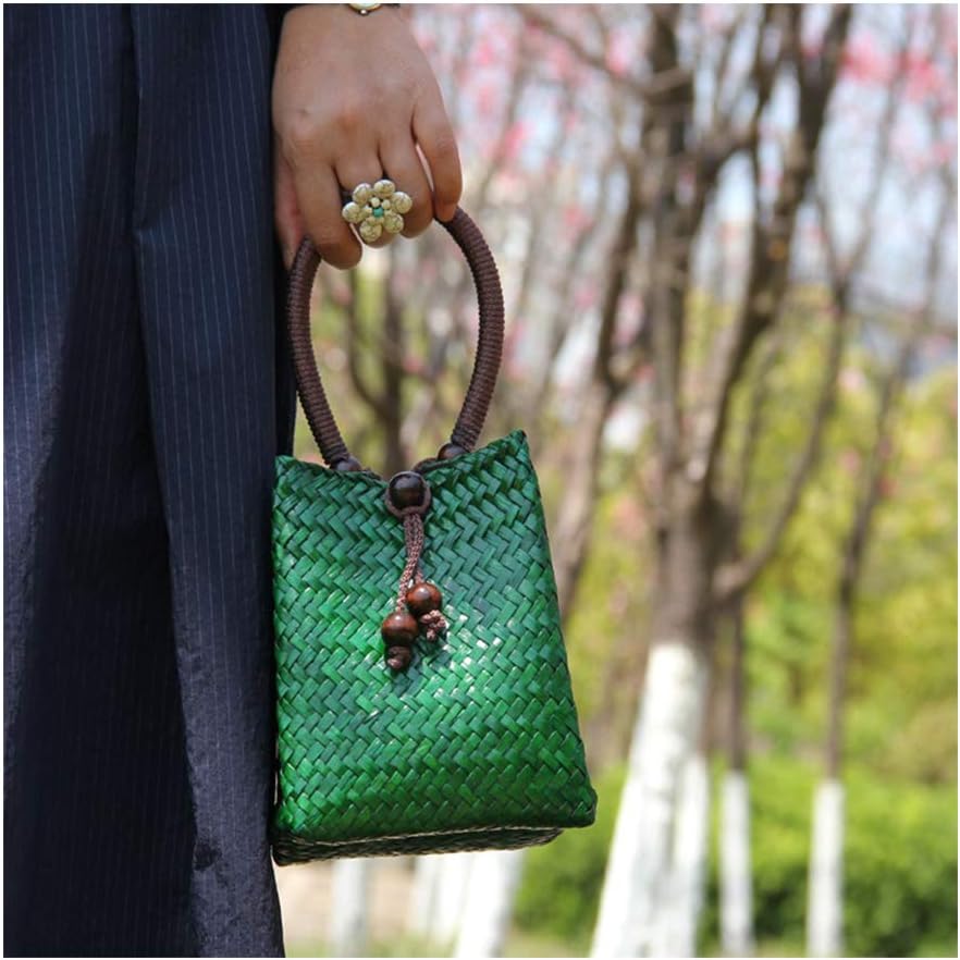 Mini Green Straw Rattan Tote Handbag - Image 3