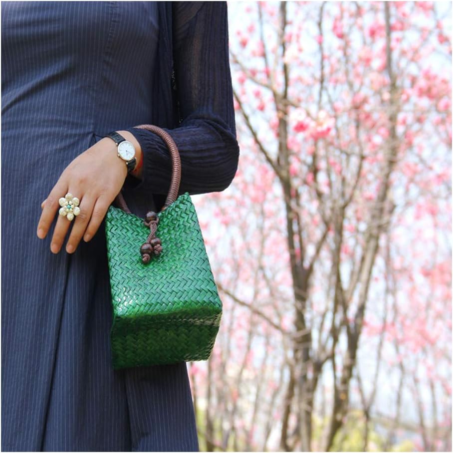 Mini Green Straw Rattan Tote Handbag - Image 4