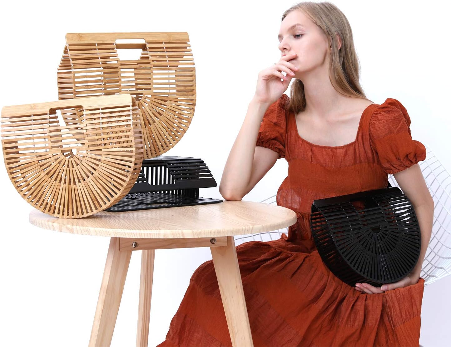 Miuco Womens Bamboo Handbag Handmade Large Tote Beach Bag - Image 9