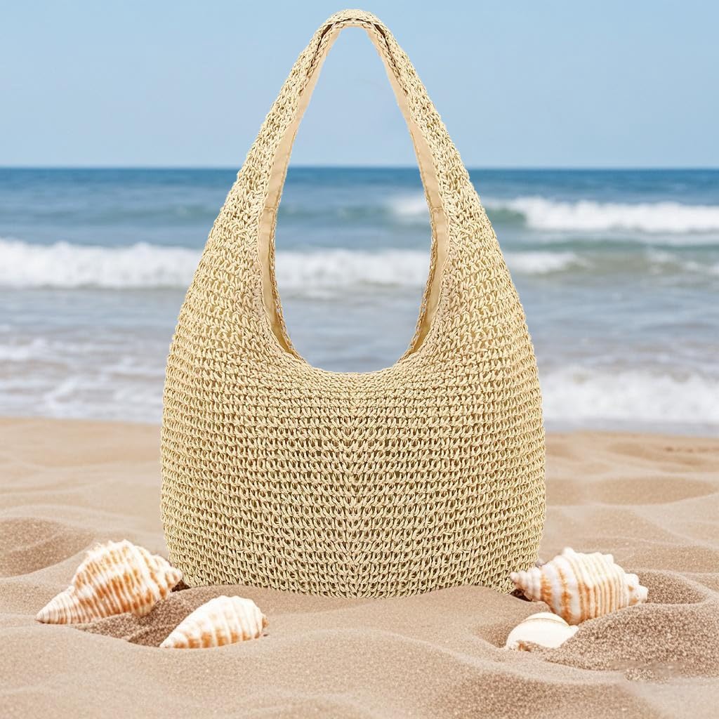 Naimo Women Straw Beach Shoulder Bag Woven Tote Handbag Large Handmade Weaving Summer Casual Hobo Bag - Image 2