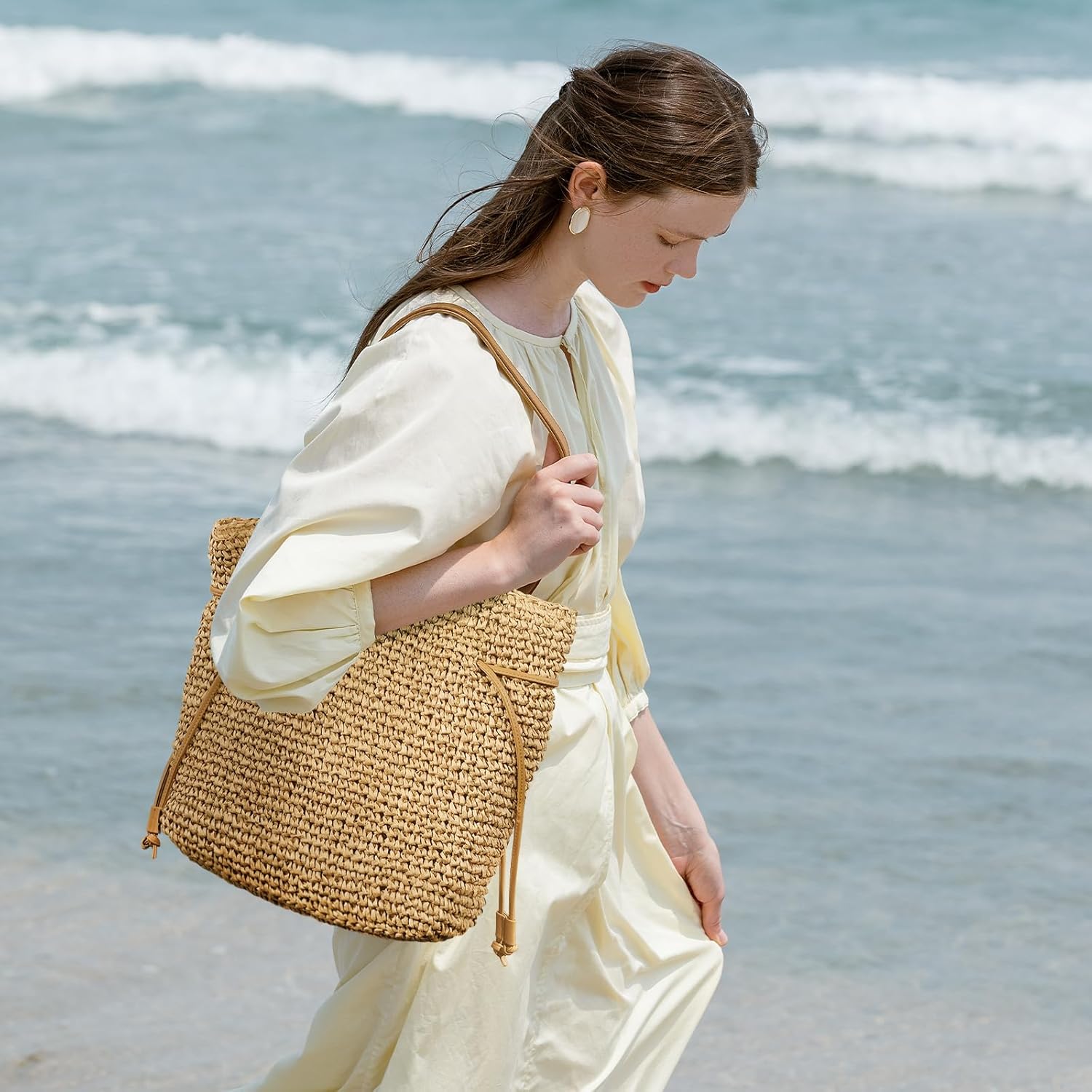 NEWROGENG Hand Woven Straw Purses for Women 2025, Adjustable Large Beach Bag Summer Beach Tote Shoulder Bag for Vacation - Image 3