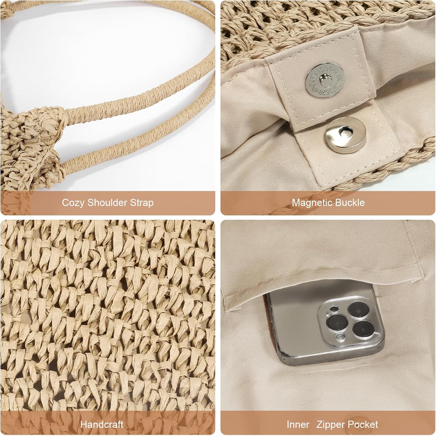 NEWROGENG Straw Purses for Women 2025, Large Beach Bag Summer Beach Tote Hand Woven Purse Shoulder Handbags for Vacation - Image 7