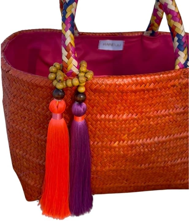 Orange Straw Tote Bag – Handwoven Artisan Beach Bag, Large Summer Shoulder Bag for Women - Image 3