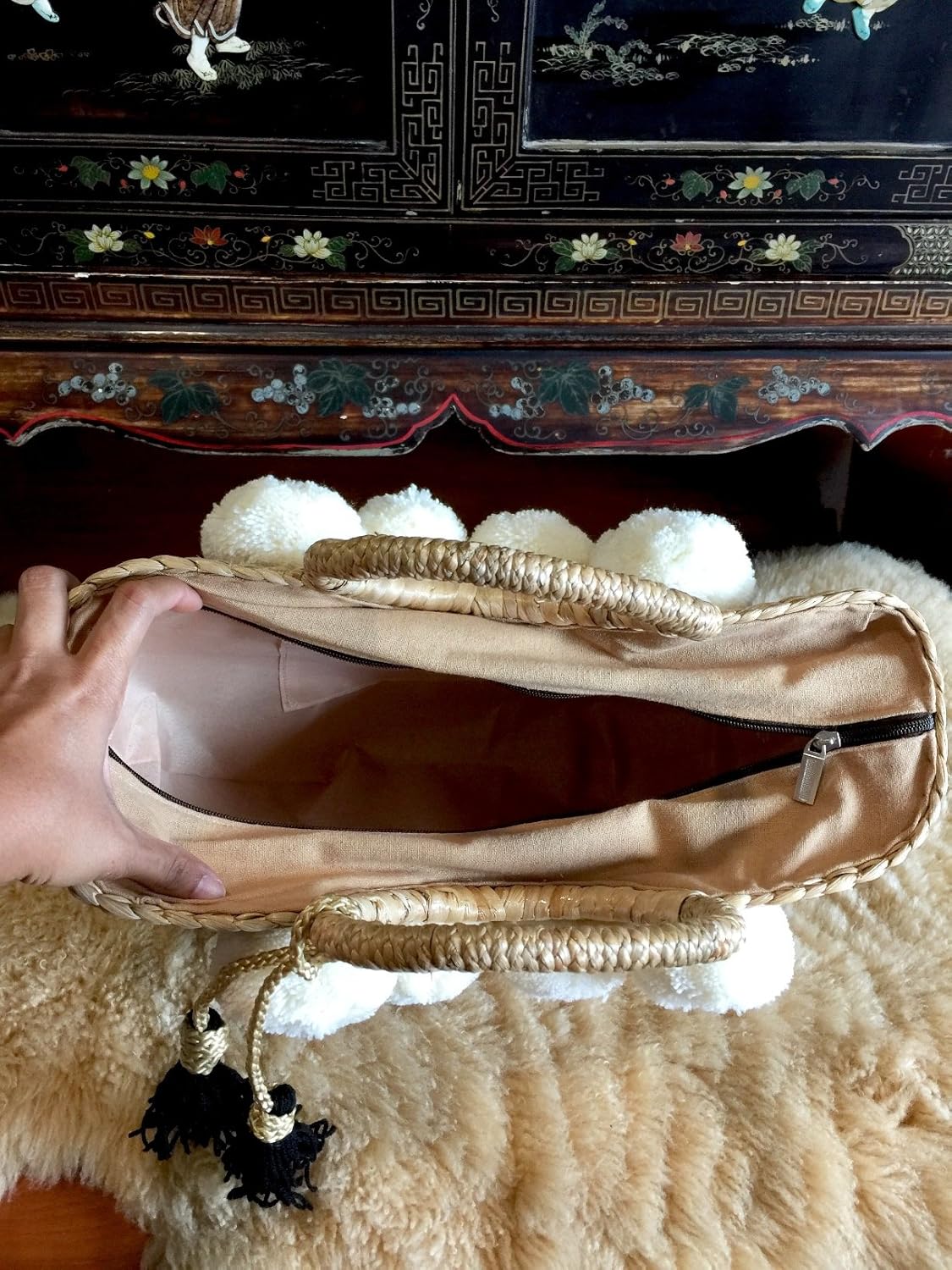 Pom Pom Straw Bag, Pom Pom Straw Bags for Women, Straw Basket Bag,Straw Basket Tote Bag,Beach Basket Bag,Pom Pom Straw Beach Bag,Basket Bag,Straw Bag,Straw Tote Beach Bag,Summer Straw Bag,Straw Tote - Image 3