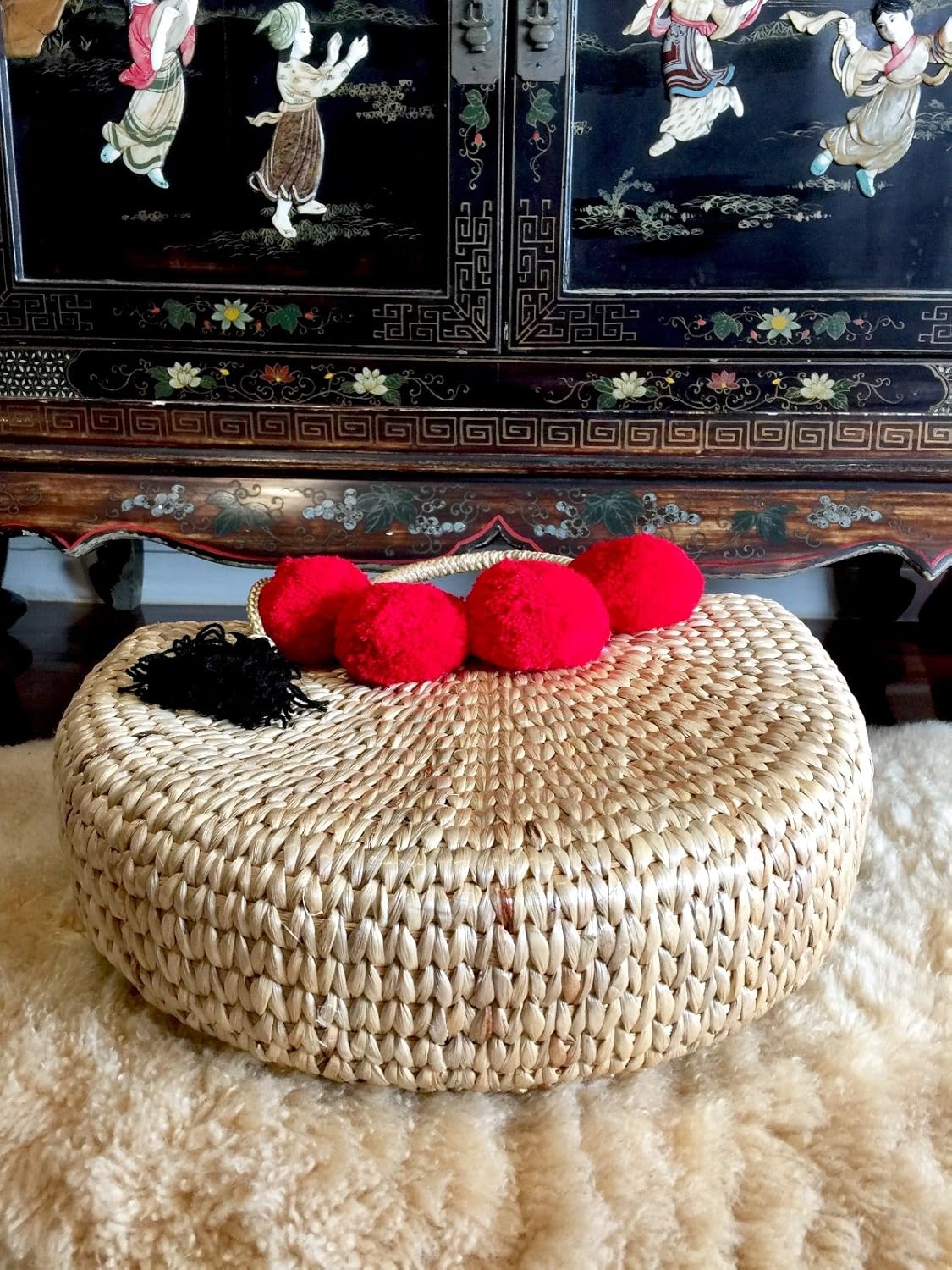 Pom Pom Straw Bag, Pom Pom Straw Bags for Women, Straw Basket Bag,Straw Basket Tote Bag,Beach Basket Bag,Pom Pom Straw Beach Bag,Basket Bag,Straw Bag,Straw Tote Beach Bag,Summer Straw Bag,Straw Tote - Image 4