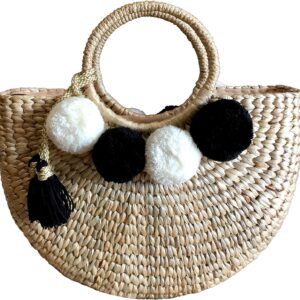 Pom Pom Straw Bag, Pom Pom Straw Bags for Women, Straw Basket Bag,Straw Basket Tote Bag,Beach Basket Bag,Pom Pom Straw Beach Bag,Basket Bag,Straw Bag,Straw Tote Beach Bag,Summer Straw Bag,Straw Tote
