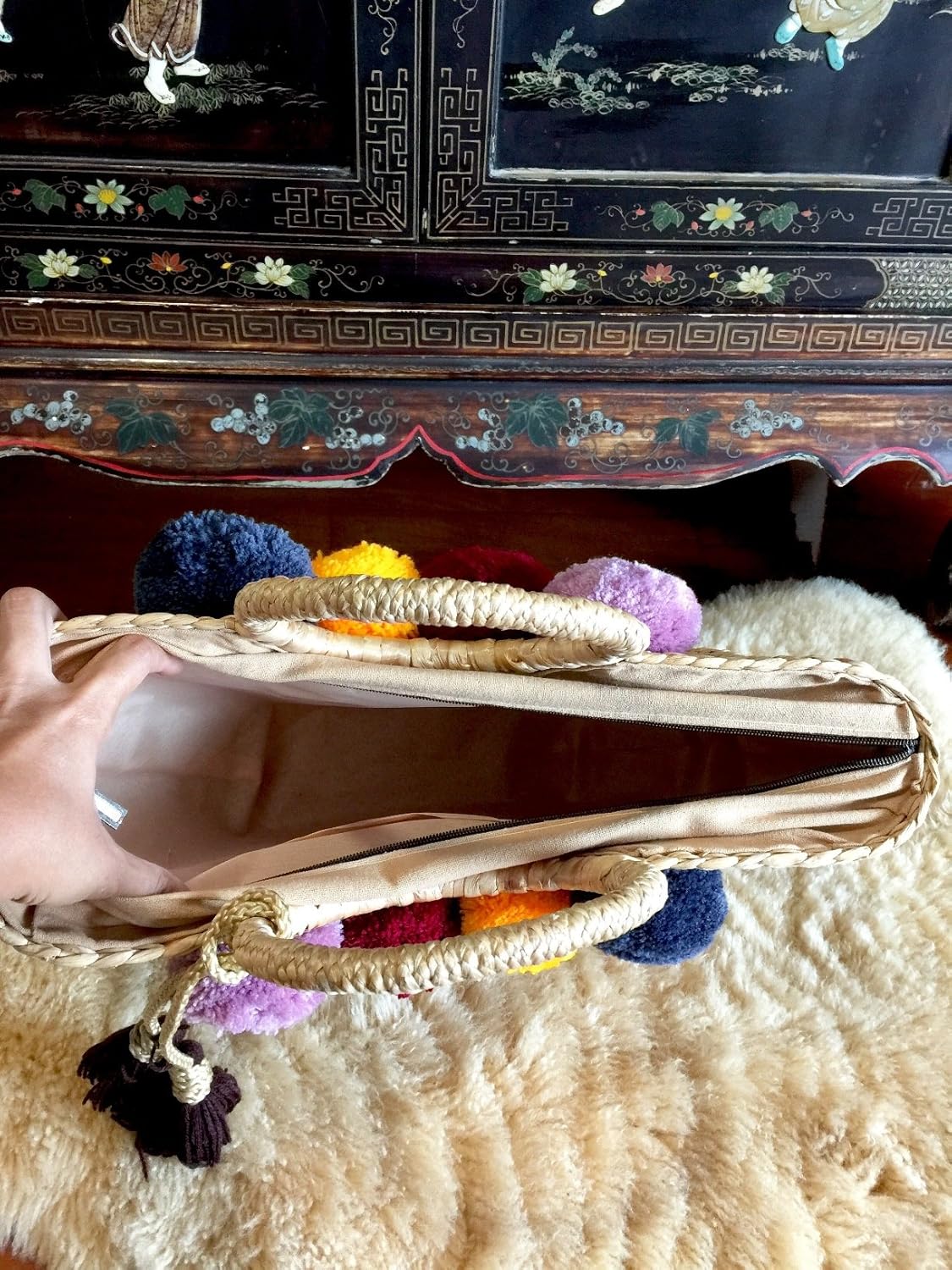 Pom Pom Straw Bag, Pom Pom Straw Bags for Women, Straw Basket Bag,Straw Basket Tote Bag,Beach Basket Bag,Pom Pom Straw Beach Bag,Basket Bag,Straw Bag,Straw Tote Beach Bag,Summer Straw Bag,Straw Tote - Image 3