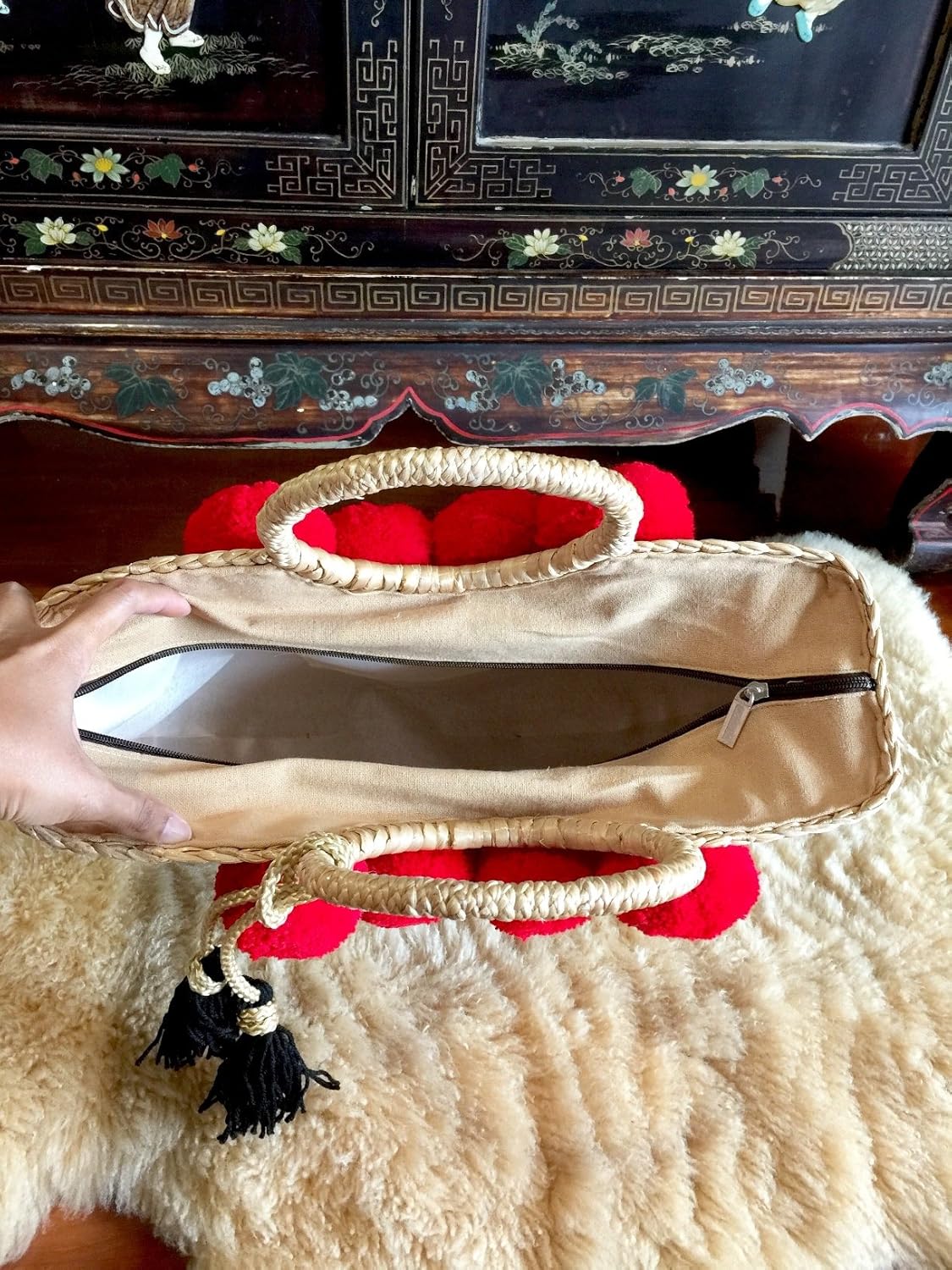 Pom Pom Straw Bag, Pom Pom Straw Bags for Women, Straw Basket Bag,Straw Basket Tote Bag,Beach Basket Bag,Pom Pom Straw Beach Bag,Basket Bag,Straw Bag,Straw Tote Beach Bag,Summer Straw Bag,Straw Tote - Image 3