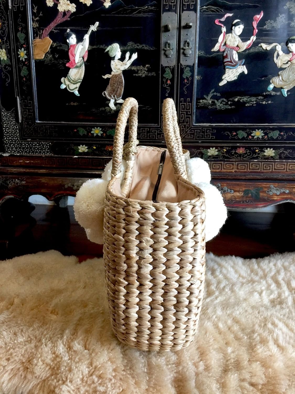Pom Pom Straw Bag, Pom Pom Straw Bags for Women, Straw Basket Bag,Straw Basket Tote Bag,Beach Basket Bag,Pom Pom Straw Beach Bag,Basket Bag,Straw Bag,Straw Tote Beach Bag,Summer Straw Bag,Straw Tote - Image 2
