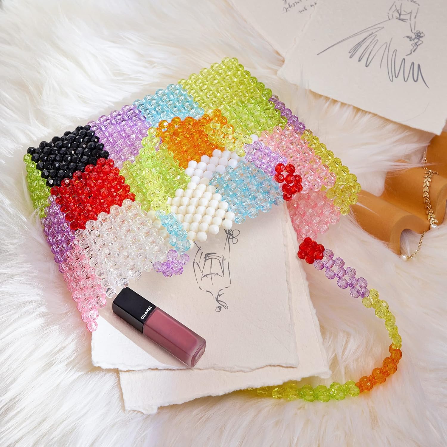 Rainbow Colorful Beaded Bag Handbags Tote Bags - Image 4