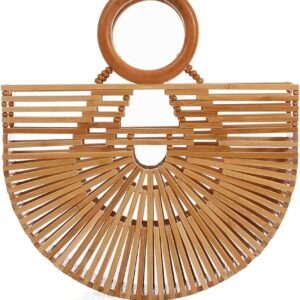 RULER TRUTH Women's Top Handle Bamboo Handbag Summer Beach Tote Bag, Natural Bamboo Handmade Purse