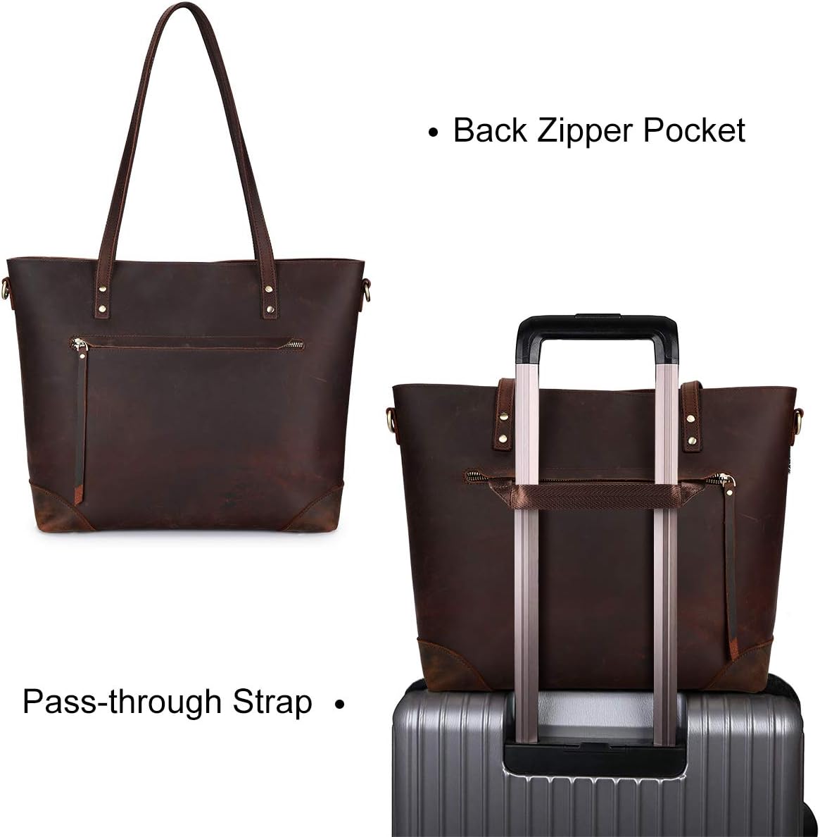 S-ZONE Leather Tote Bag Large Purse for Women with Small Leather Crossbody Bag Vintage Shoulder Purse - Image 3