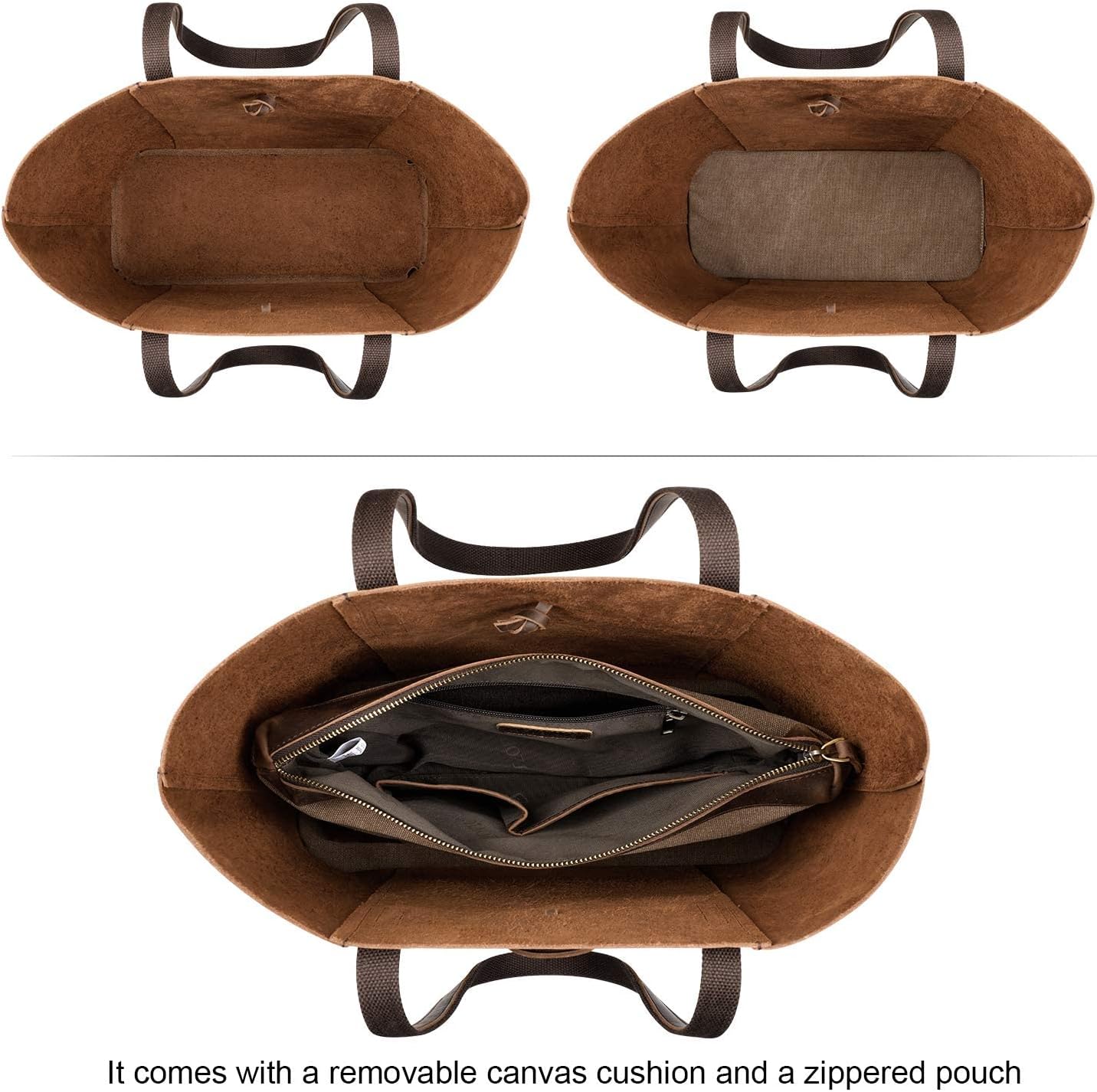 S-ZONE Vintage Genuine Leather Tote Bag for Women Large Shoulder Purse Handbag with Clutch Bag - Image 9