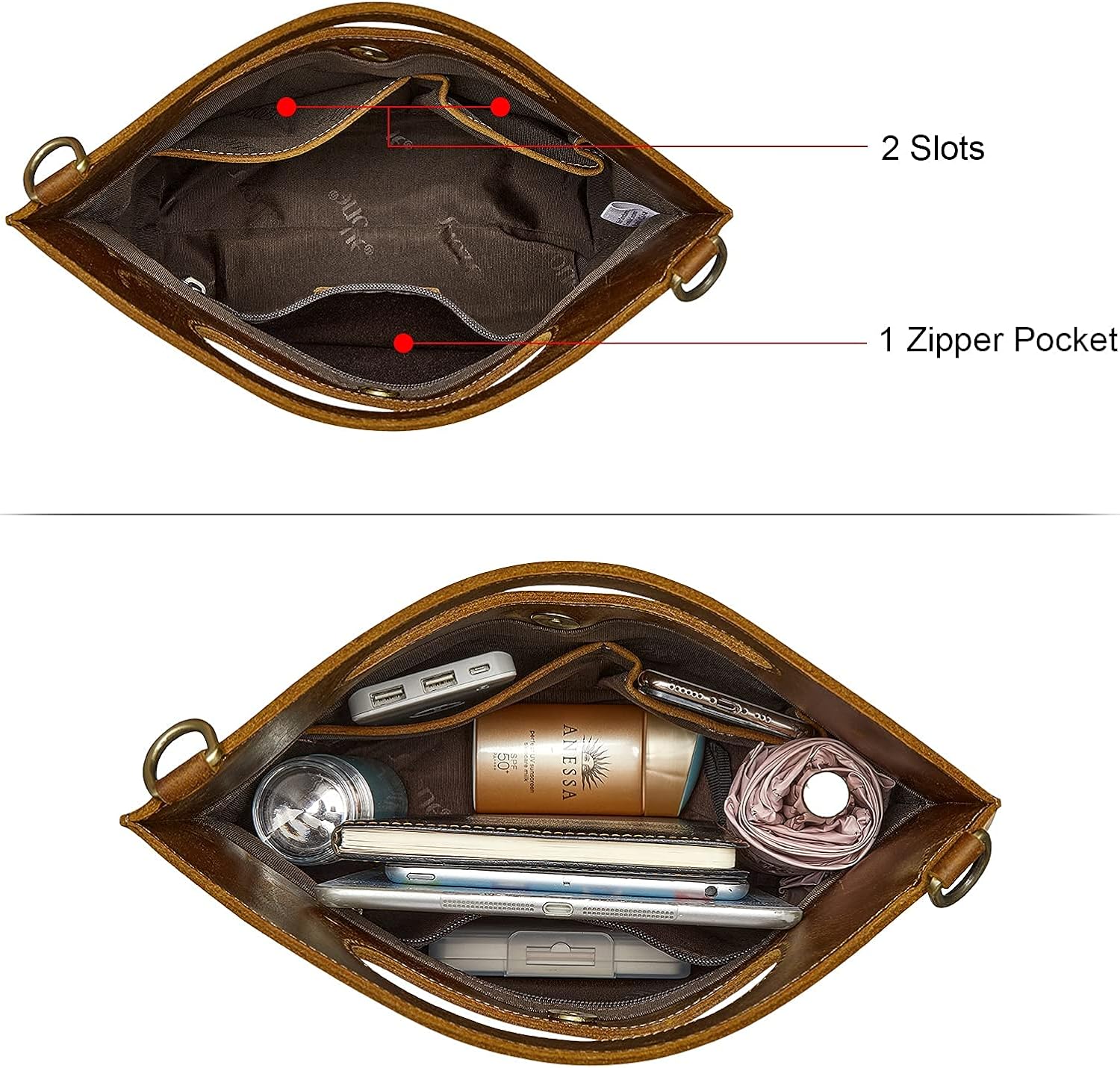 S-ZONE Vintage Genuine Leather Tote Bag for Women Large Shoulder Purse Handbag with Clutch Bag - Image 4