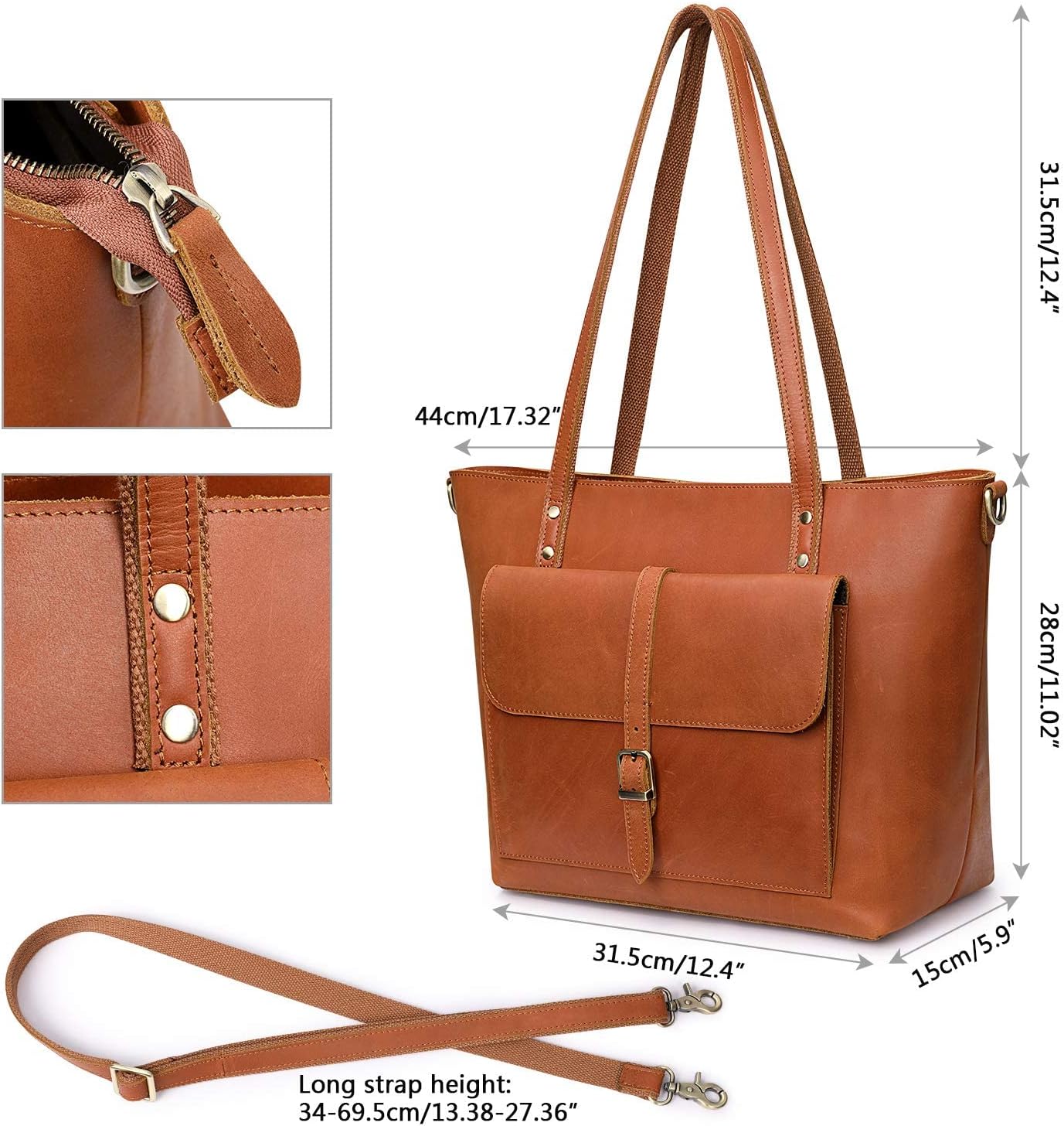 S-ZONE Women Genuine Leather Tote Bag Shoulder Handbag Bundle with Crossbody Bucket Purse - Image 7