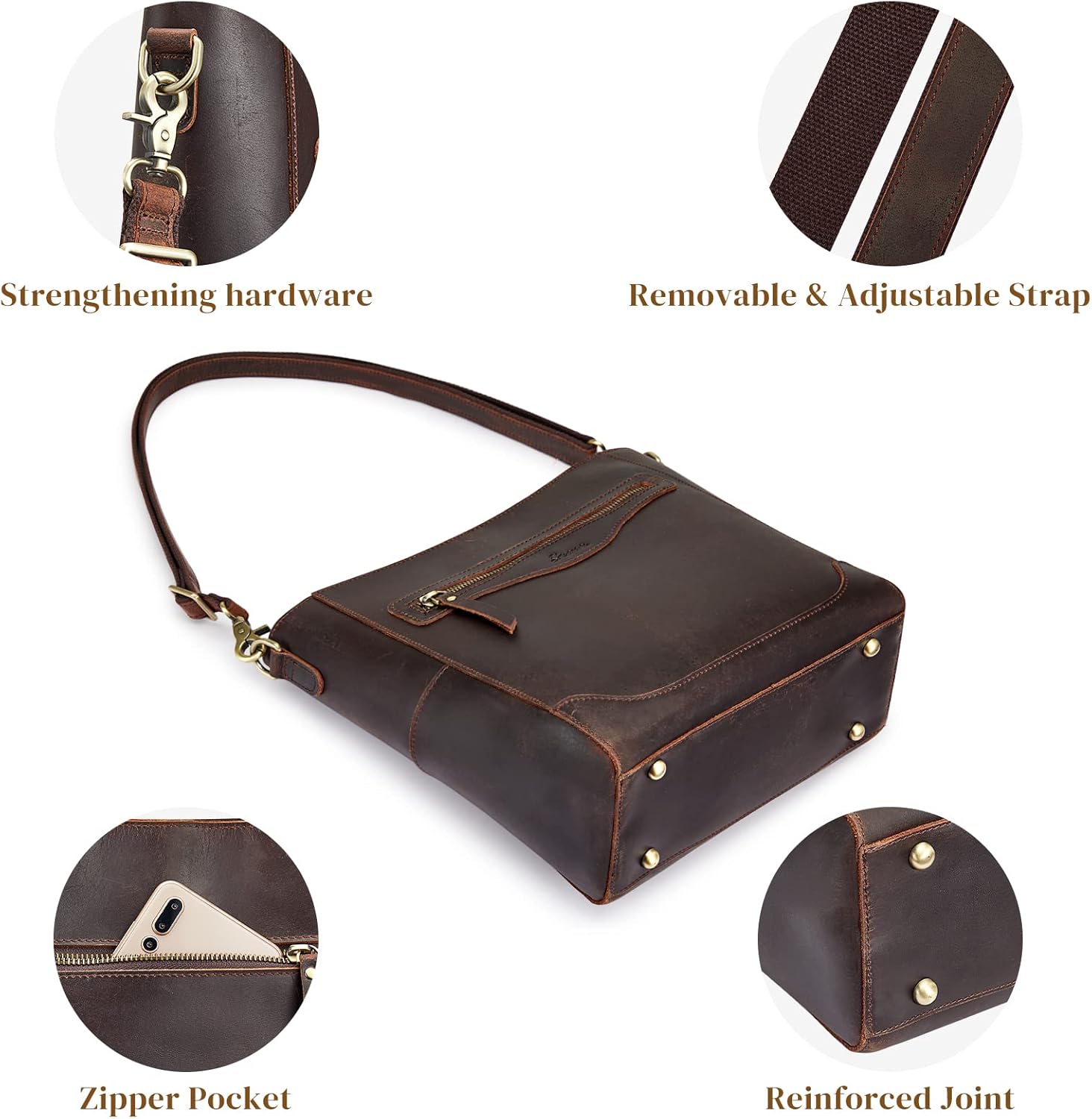 S-ZONE Women Leather Tote Bag Shoulder Handbag Bundle with Crossbody Bucket Purse - Image 5