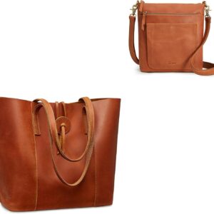 S-ZONE Women Leather Tote Bag Shoulder Handbag Bundle with Crossbody Bucket Purse with Multi-pockets