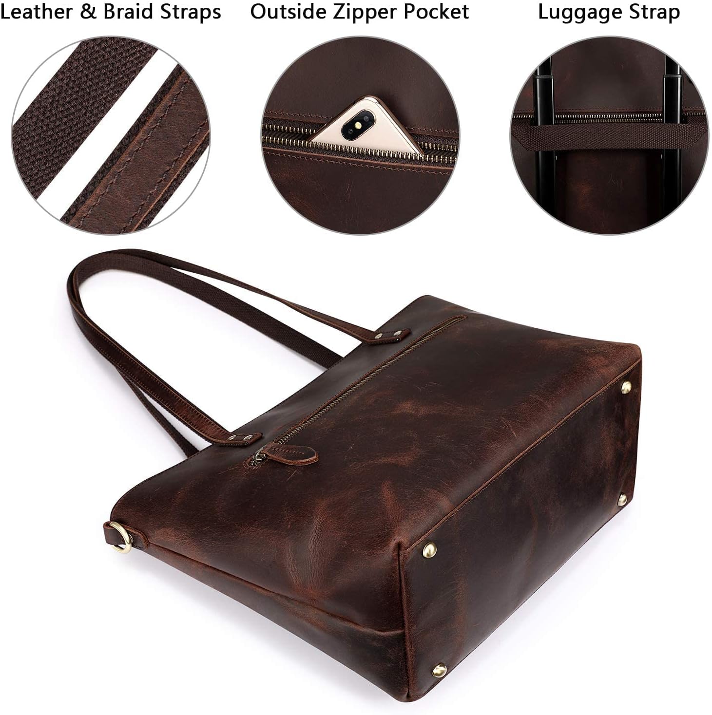 S-ZONE Women Vintage Genuine Leather Tote Bag with Clutch Bag - Image 4