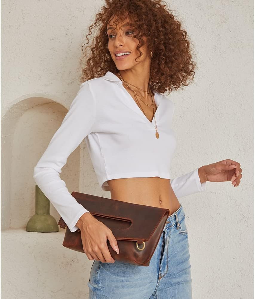 S-ZONE Women Vintage Genuine Leather Tote Bag with Clutch Bag - Image 6