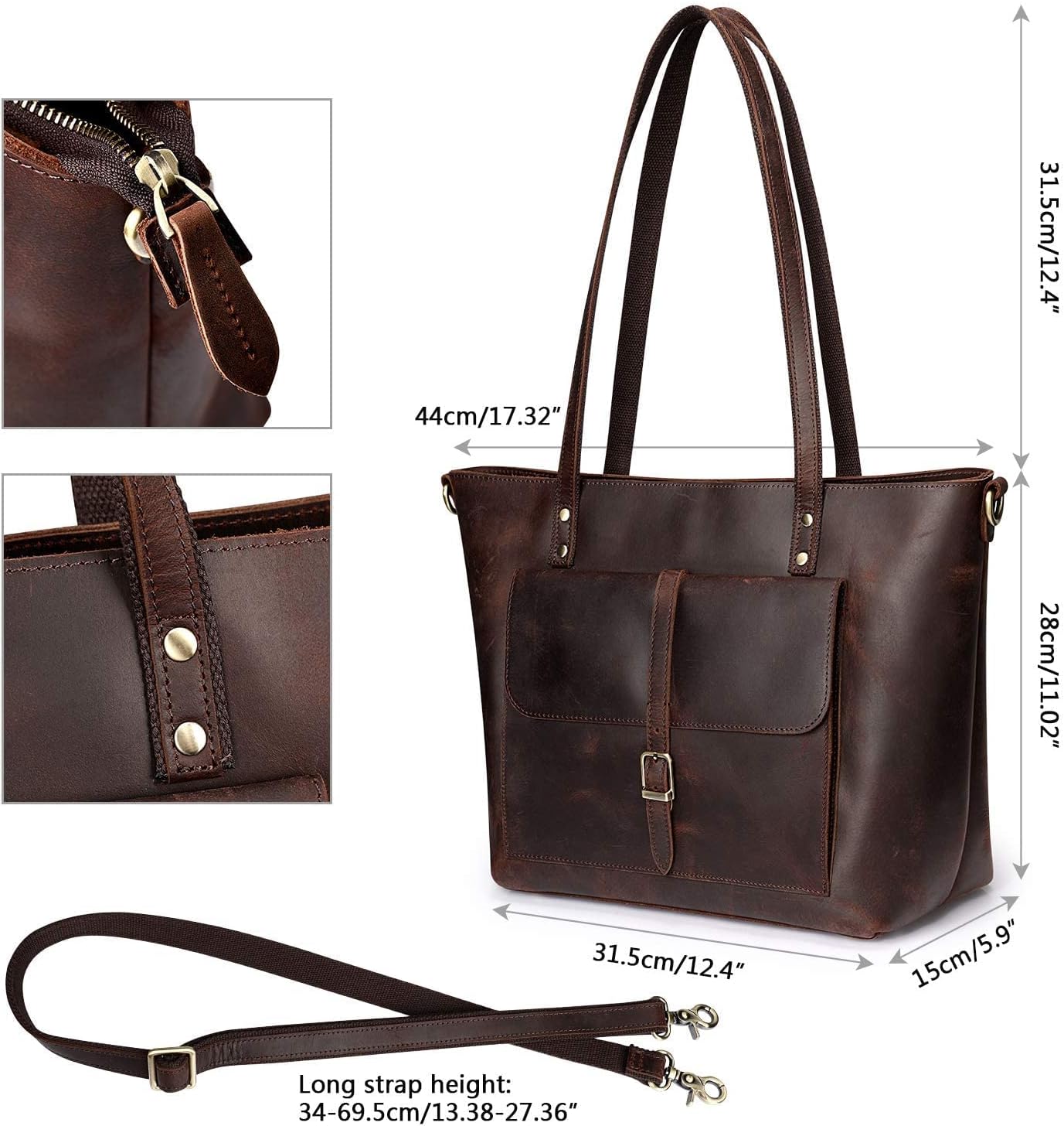 S-ZONE Women Vintage Genuine Leather Tote Bag with Clutch Bag - Image 3